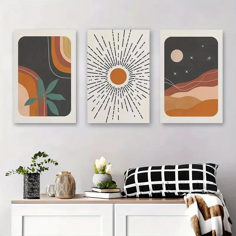 3-Piece Abstract Art Metal Print Set - Gradient Lines & Geometric Shapes - Ready to Hang Wall Decor for Living Room, Bedroom, or Office