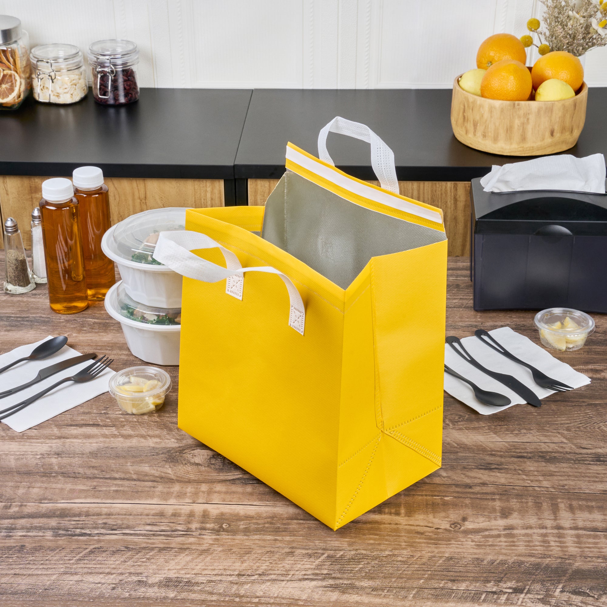 Insulated Food Delivery Bag - Tamper Evident Yellow Takeout Bags (10.25