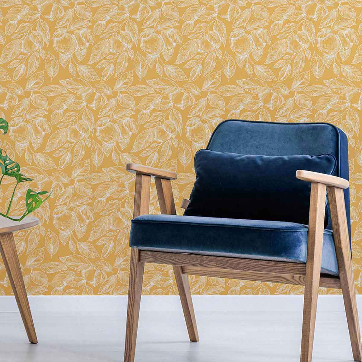 Yellow Leaf Peel and Stick Removable Wallpaper 6142 - Self-Adhesive Wall Decor for Bedroom, Living Room, Nursery - Easy to Install & Remove - Perfect for Home Renovation and DIY Projects