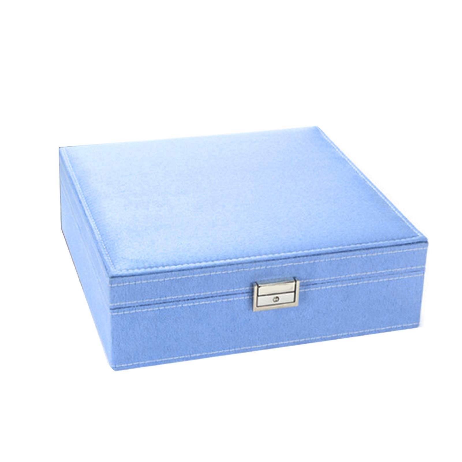 Blue 2-Layer Wooden Jewelry Box with Lock - Jewelry Organizer & Display Case for Necklaces, Rings, Earrings - Perfect for Travel, Gifts & Home Storage