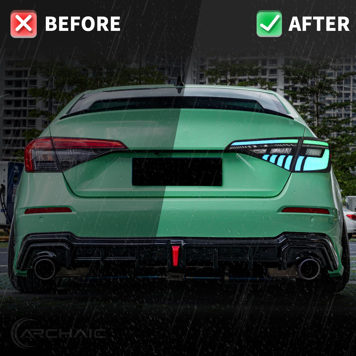 Upgraded LED Tail Lights for 2022-2024 Honda Civic 11th Gen Sedan - Colorful Dynamic Animation DRL & Sequential Turn Signals (Pair) - Perfect for Night Driving and Custom Car Styling