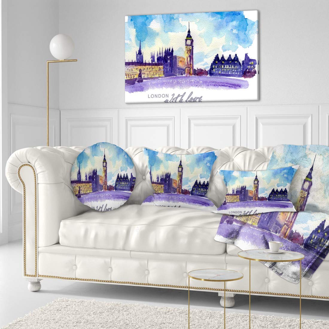 Designart London Purple Cityscape Painting Canvas Print - 40x20 Inches - Modern Wall Art for Living Room, Bedroom & Office Decor