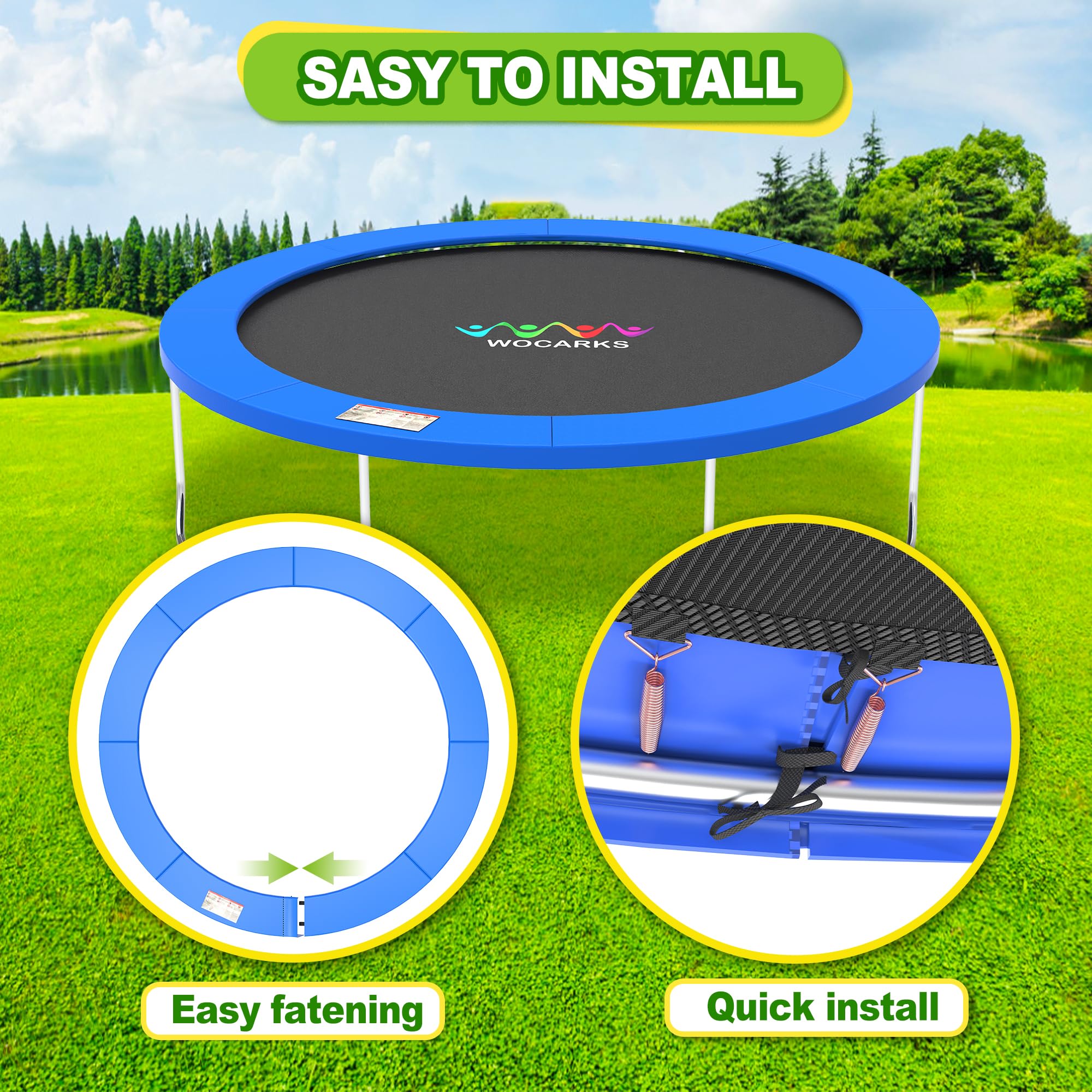 10ft 12ft 14ft Trampoline Replacement Safety Pad - Waterproof & Tear-Resistant Spring Cover for Round Frame Trampolines (Blue) | Outdoor Backyard Bounce Protection for Kids & Family Fun