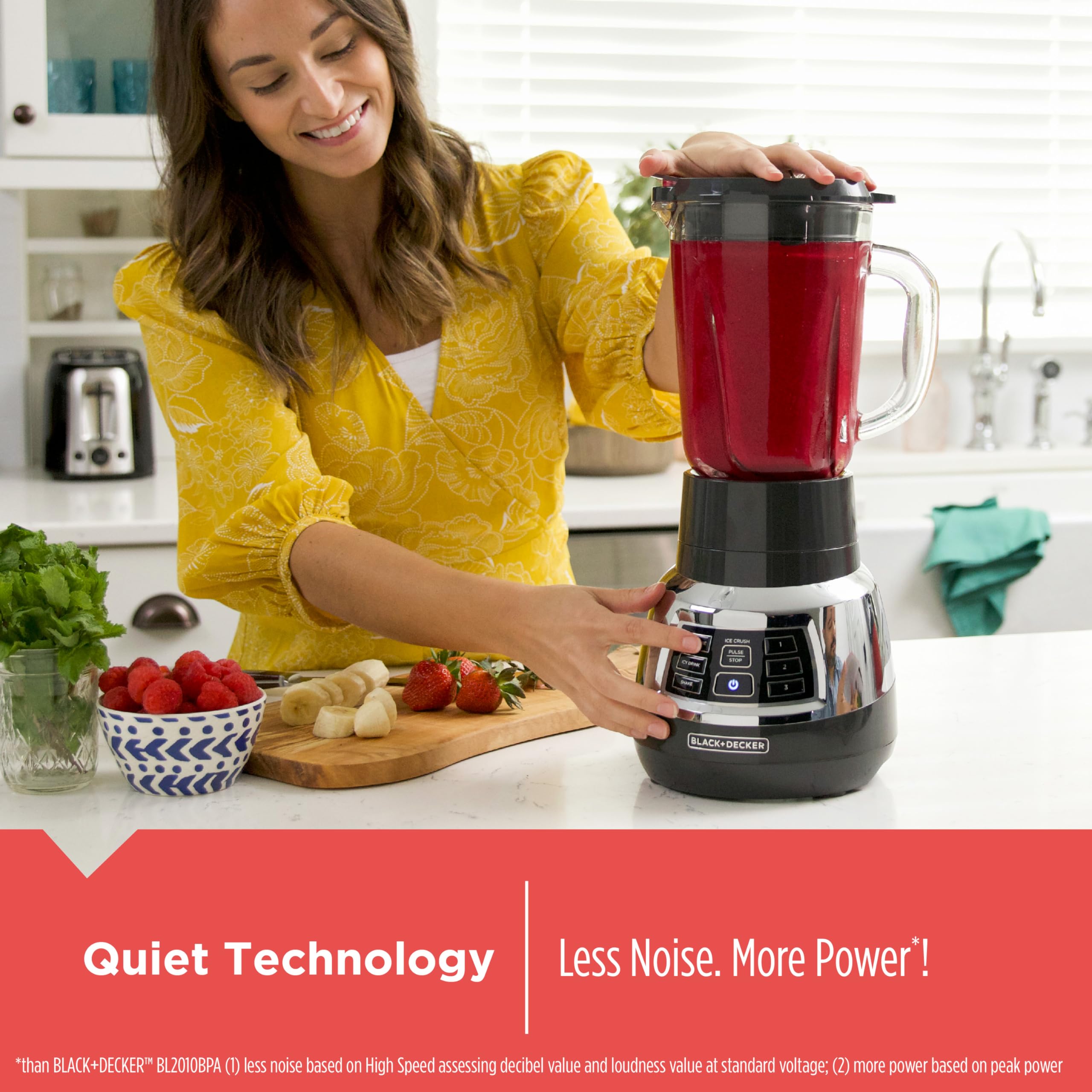 BLACK+DECKER Quiet Blender with Glass Cup - Perfect for Smoothies & Shakes