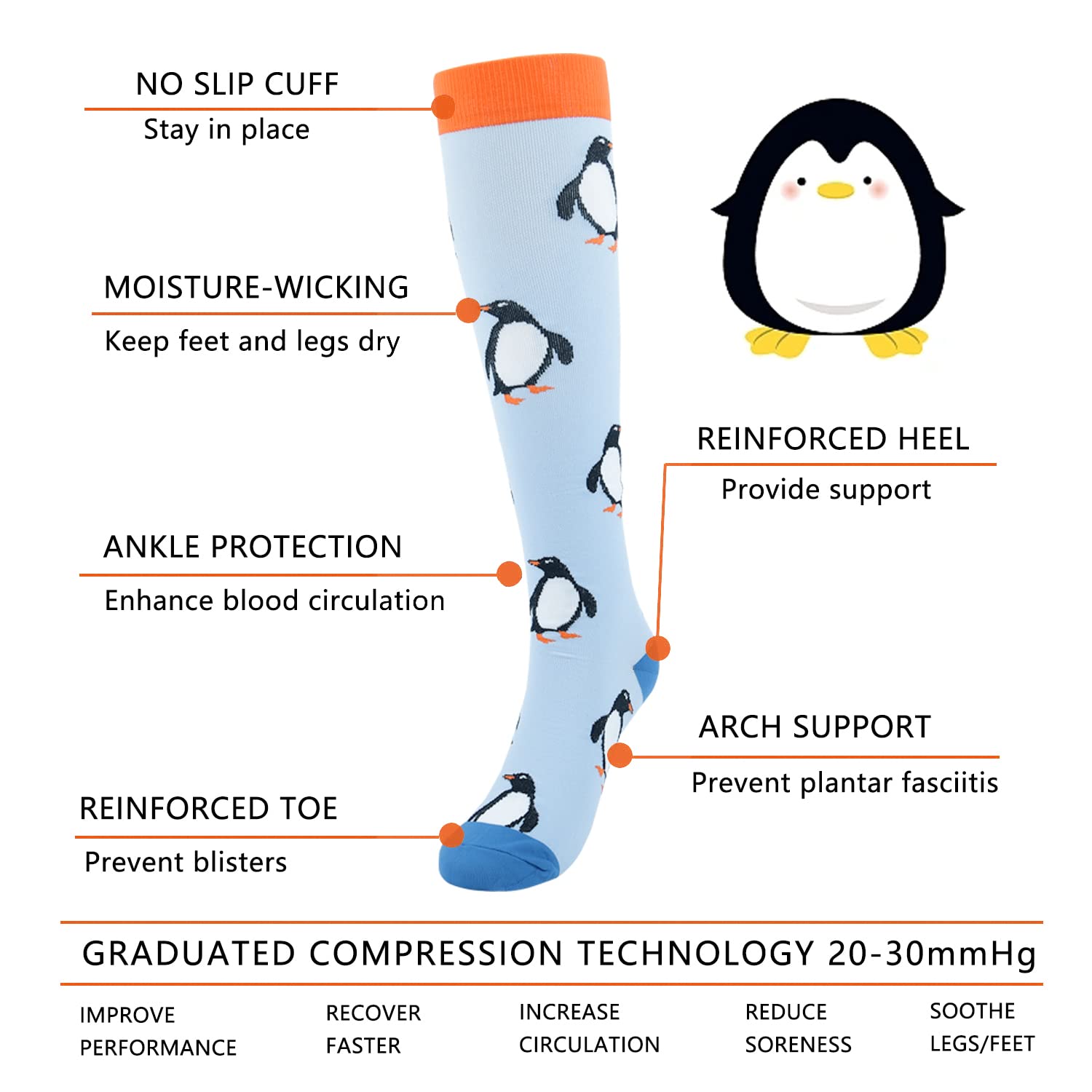 Junely 20-30 mmHg Compression Socks for Women - Knee High Support Socks for Circulation, Nurses, Pregnancy, Sports & Travel - Perfect for Long Flights, Work Shifts and Active Lifestyles