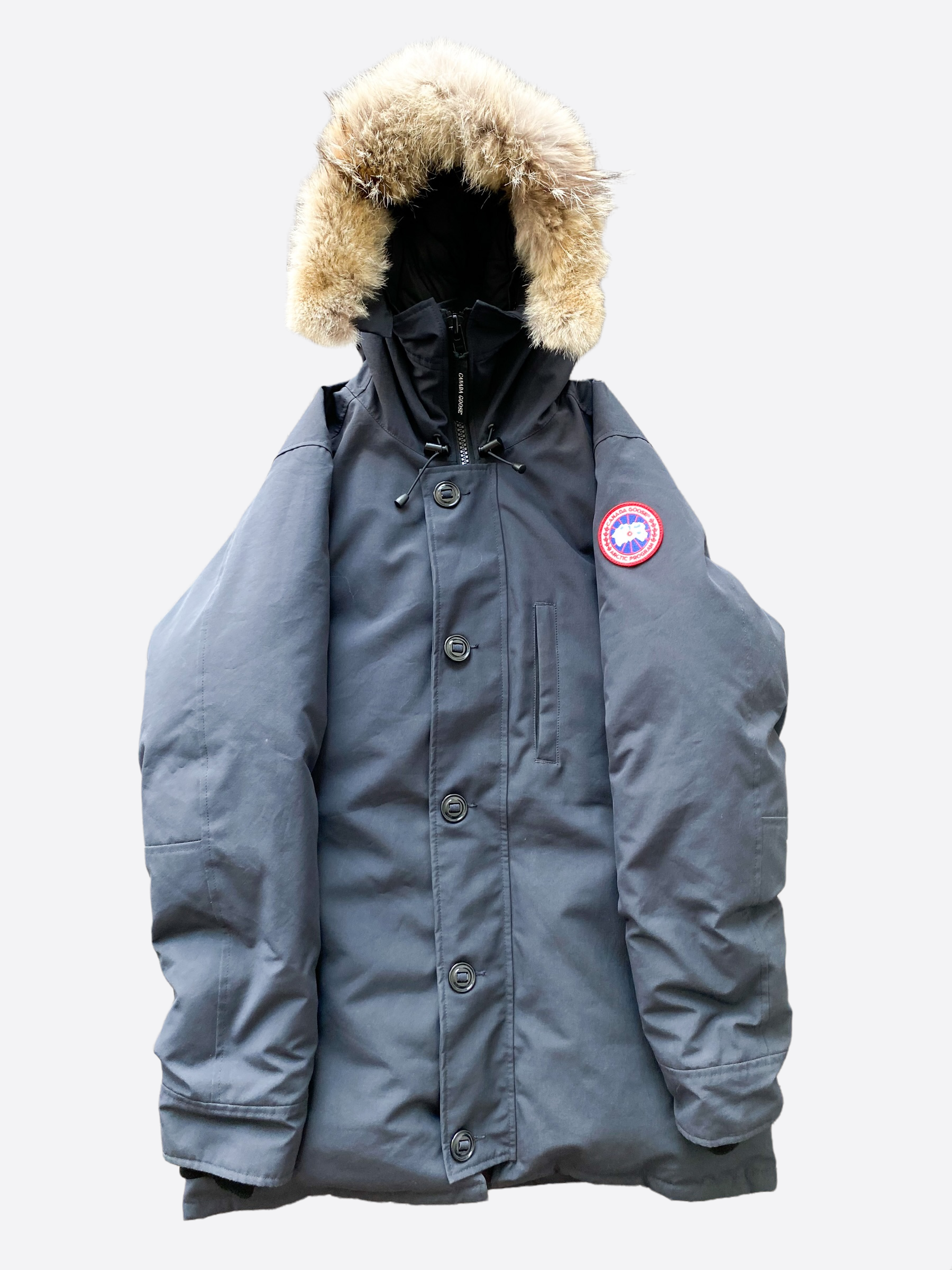 Canada Goose Navy Chateau Men's Winter Jacket - Waterproof Parka with Fur Trim Hood for Extreme Cold Weather - Perfect for Snowboarding, Skiing & Outdoor Adventures