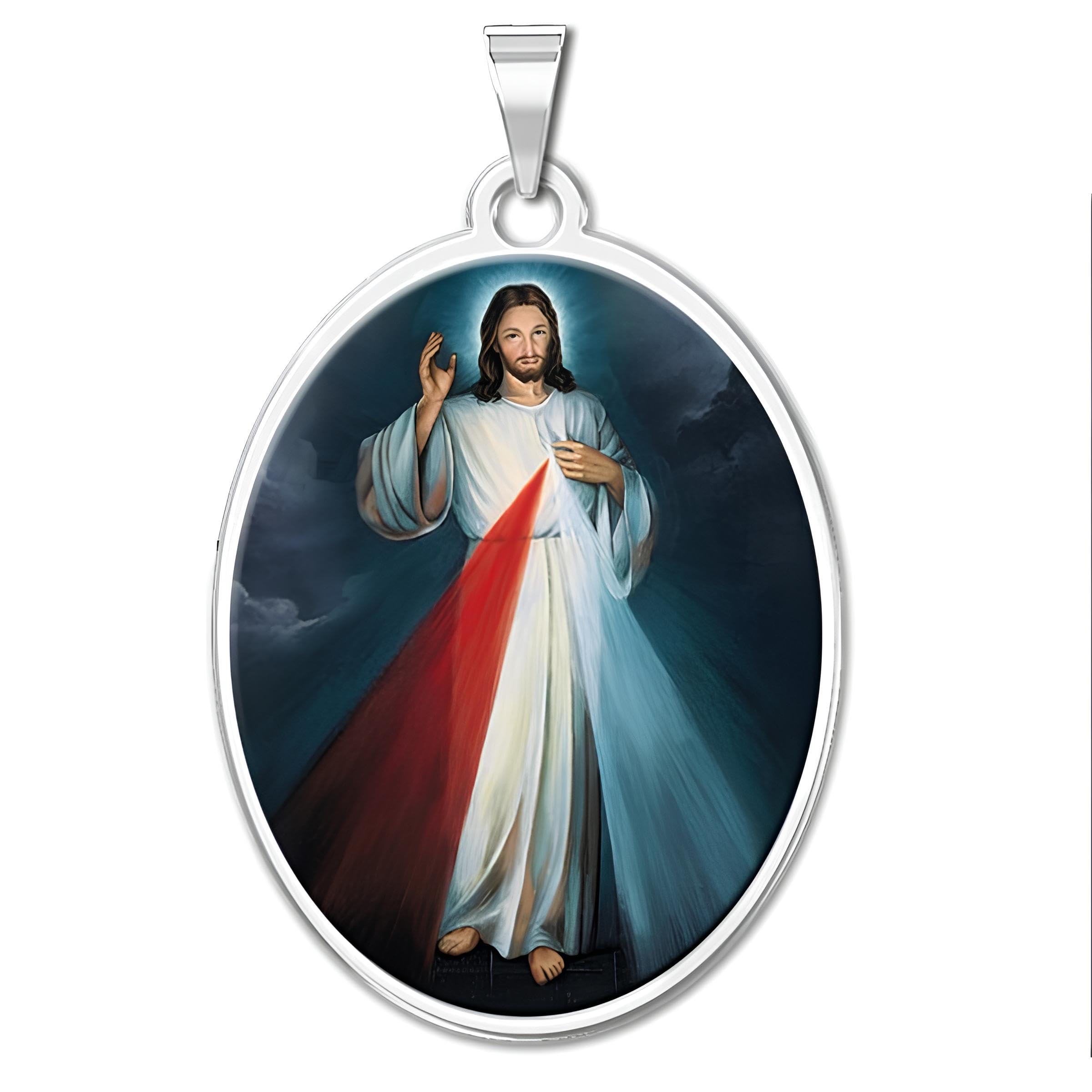 Divine Mercy Double Sided Oval Religious Medal - 14K Gold or Sterling Silver Protection Jewelry for Men & Women | Perfect for Baptism, First Communion & Spiritual Gifts | PicturesOnGold.com