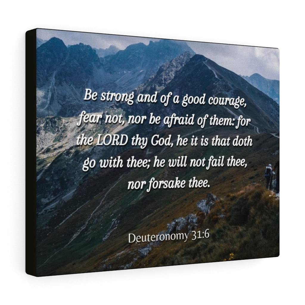 Christian Wall Art with Bible Verse - Deuteronomy 31:6 'Be Strong and Courageous' Scripture Print, Ready to Hang Home Decor for Living Room, Bedroom & Office - Inspirational Gift for Faith-Based Weddings, Baptisms & Housewarmings