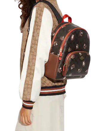 Coach Court Backpack in Signature Canvas with Hedgehog Print - Stylish Laptop Backpack for Women, Perfect for Work, School & Travel