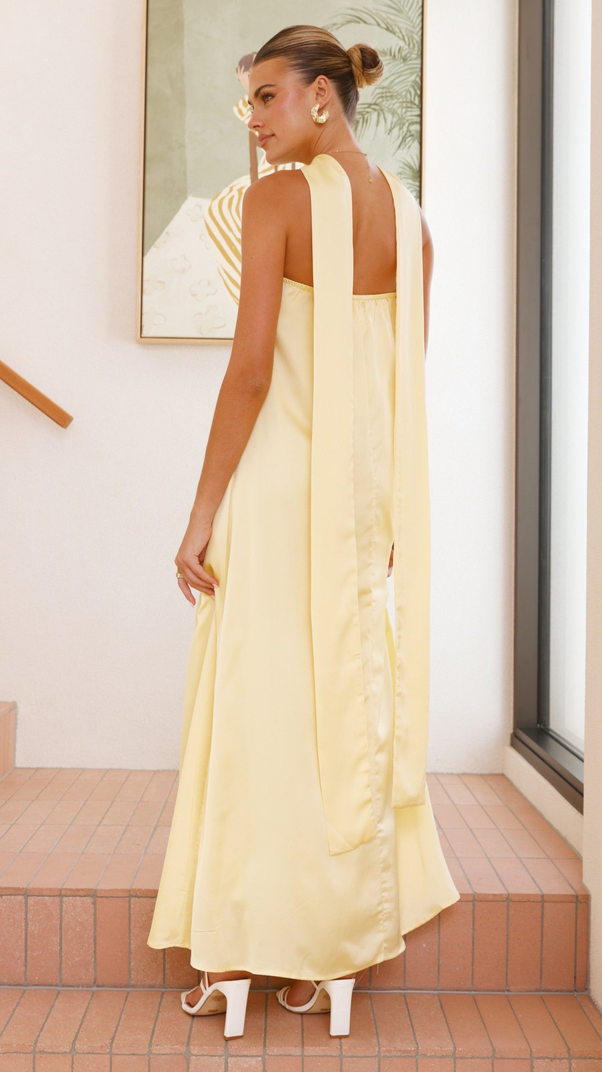 Strapless Scarf Maxi Dress in Yellow - Elegant Summer Beach Wedding Party Dress for Women