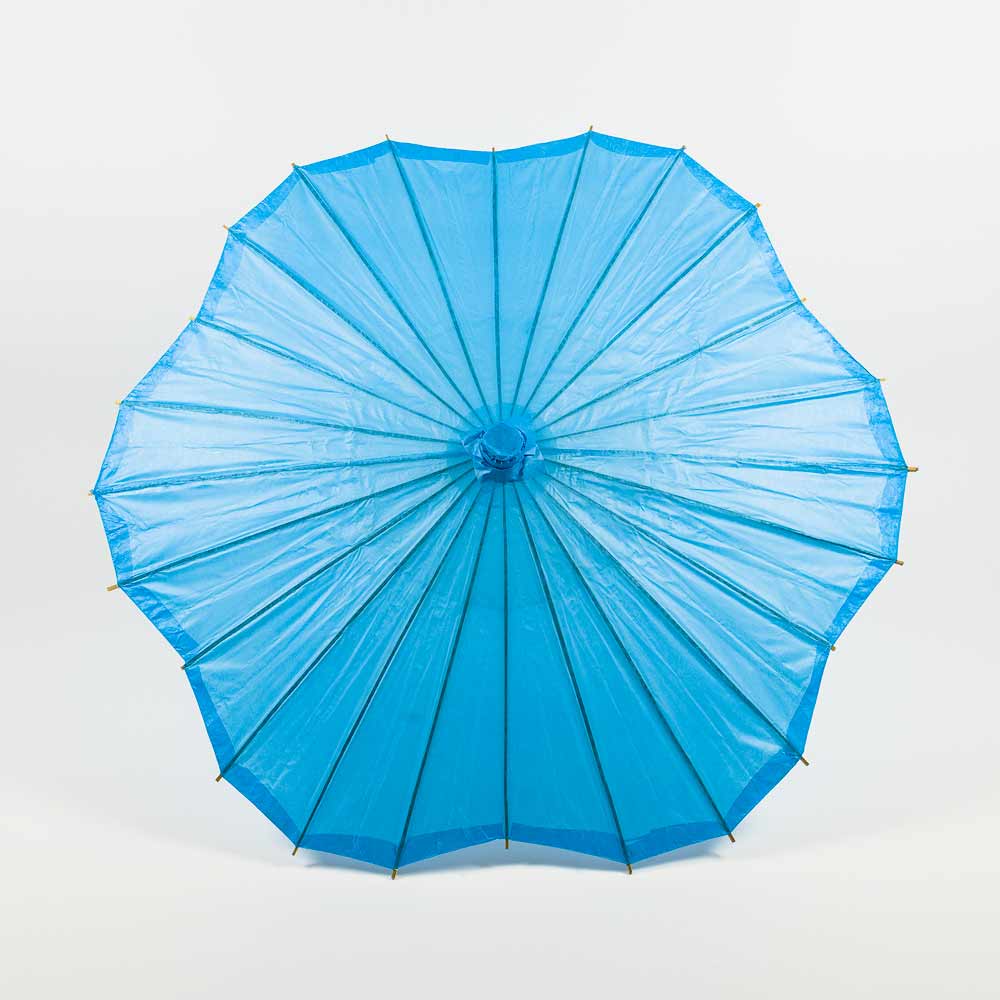 32 Pack Turquoise Paper Parasol Umbrellas - Scalloped Blossom Design with Elegant Wooden Handle for Wedding Decor, Baby Shower, Party Favors & Photo Props