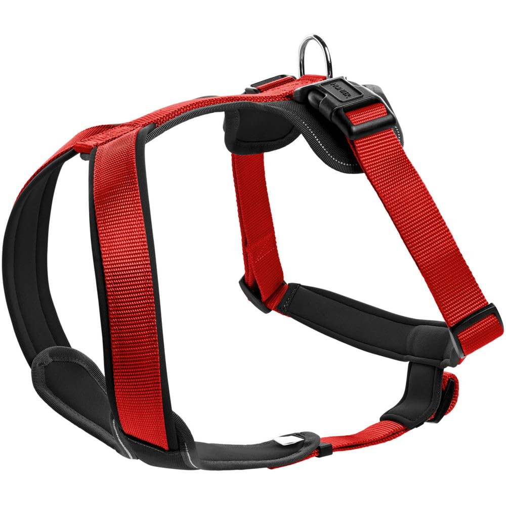 HUNTER Neoprene Dog Harness for Medium Dogs - Adjustable & Comfortable Red/Black Pet Vest - Perfect for Walking, Hiking & Outdoor Adventures