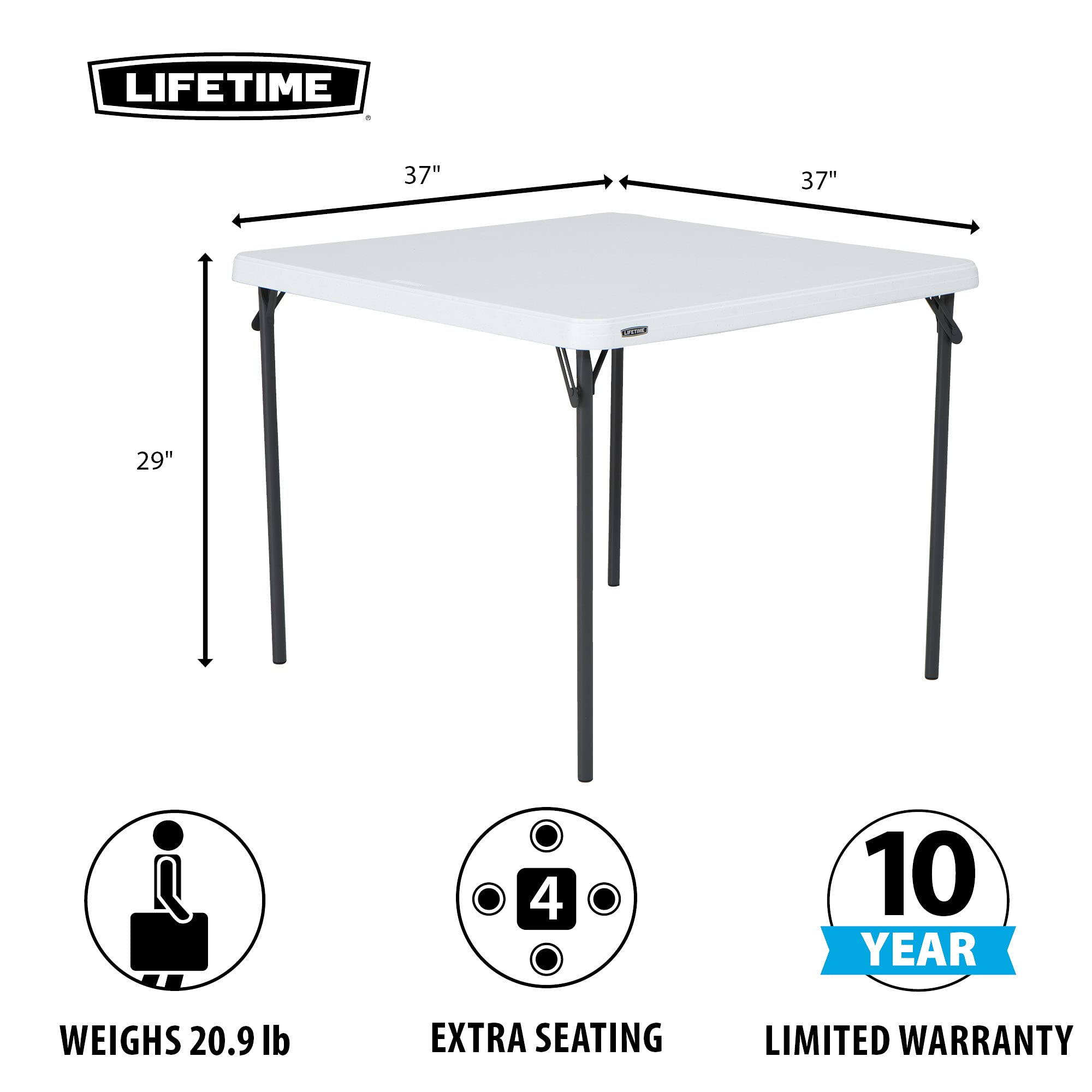 Lifetime 80783 37-Inch Commercial Grade Square Folding Card Table - White Granite Finish | Durable & Sturdy for Parties, Game Nights, and Events