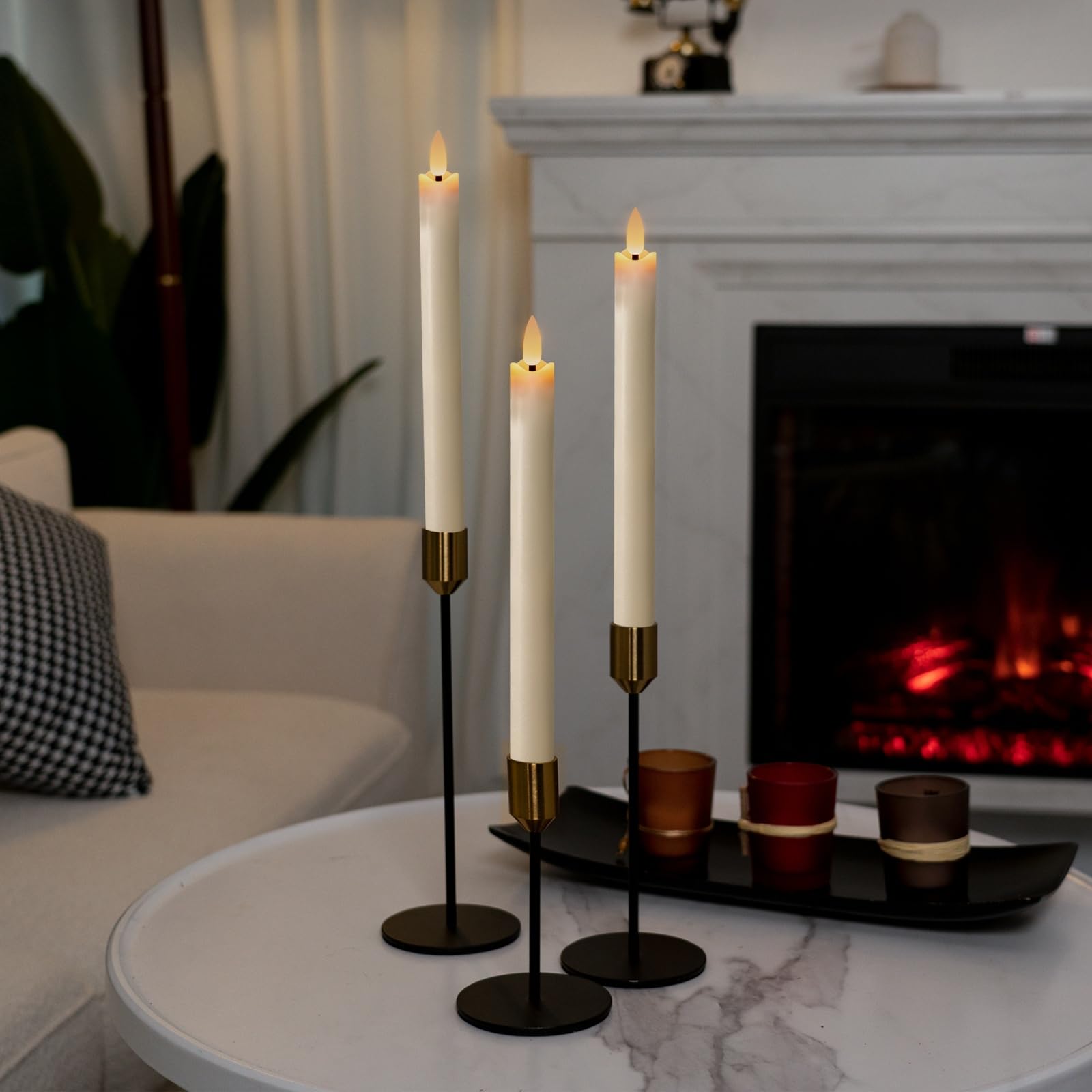 Homemory 9.6 Inch LED Flameless Taper Candles with Remote Timer & Dimmer - Battery Operated Flickering Candlesticks for Windows - Ivory Set of 6 - Perfect for Christmas Decor, Wedding Centerpieces, Romantic Dinners & Holiday Home Ambiance