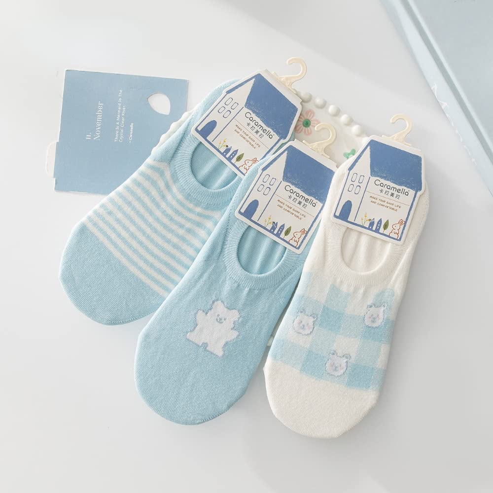 Women's Thin Cotton Boat Socks 3 Pairs - Non-Slip Silicone for Summer Wear