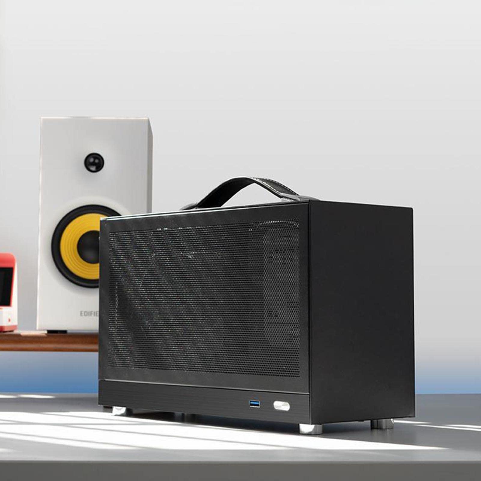 FokCalgary Mini ITX PC Case - Portable Small Form Factor Computer Case with USB Ports | Compact Desktop Chassis for Home Office, Gaming & HTPC Setup
