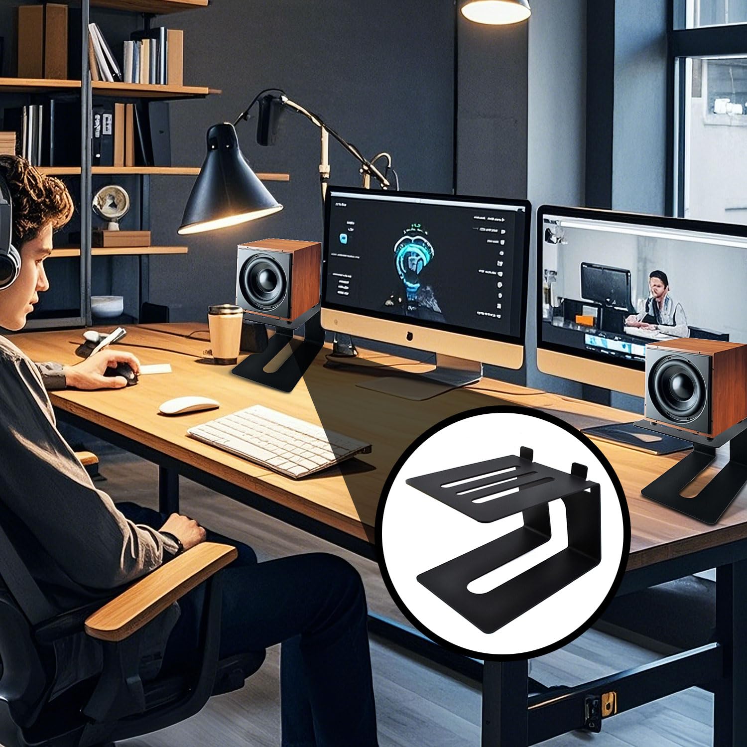 Premium Metal Desktop Speaker Stands (1 Pair) - 5° Incline Studio Monitor Stands with Anti-Vibration Pads, Supports 30lbs - Black - Perfect for Home Office, Gaming Setup & Music Production Studios