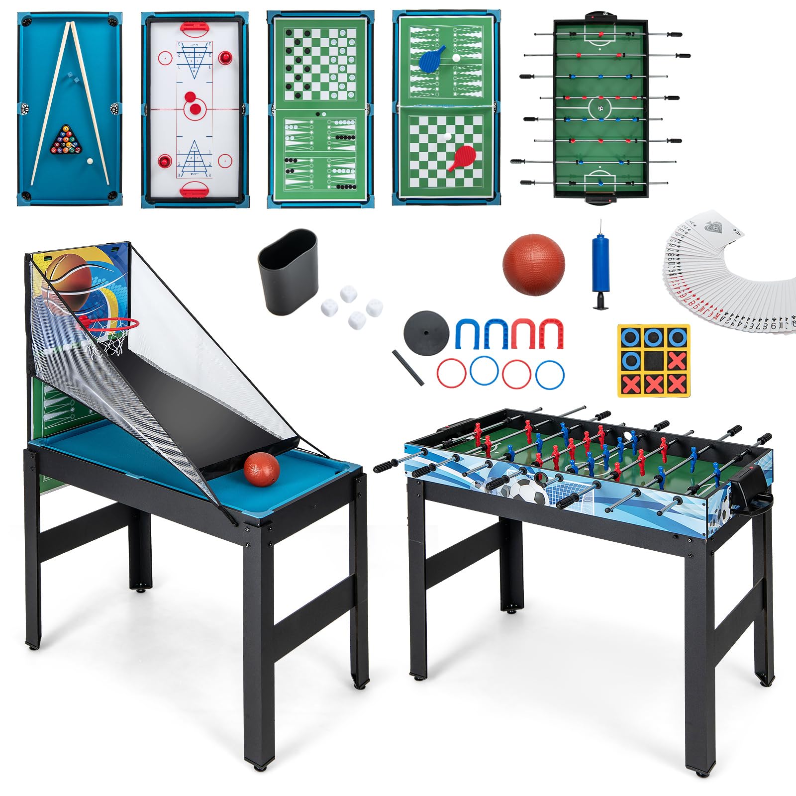 Goplus 14-in-1 Multi Game Table for Home & Game Room - Foosball, Air Hockey, Pool, Table Tennis, Basketball, Chess, Checkers, Bowling & Shuffleboard - Perfect Gift for Kids & Adults - Ideal for Family Game Nights, Parties & Entertainment Centers