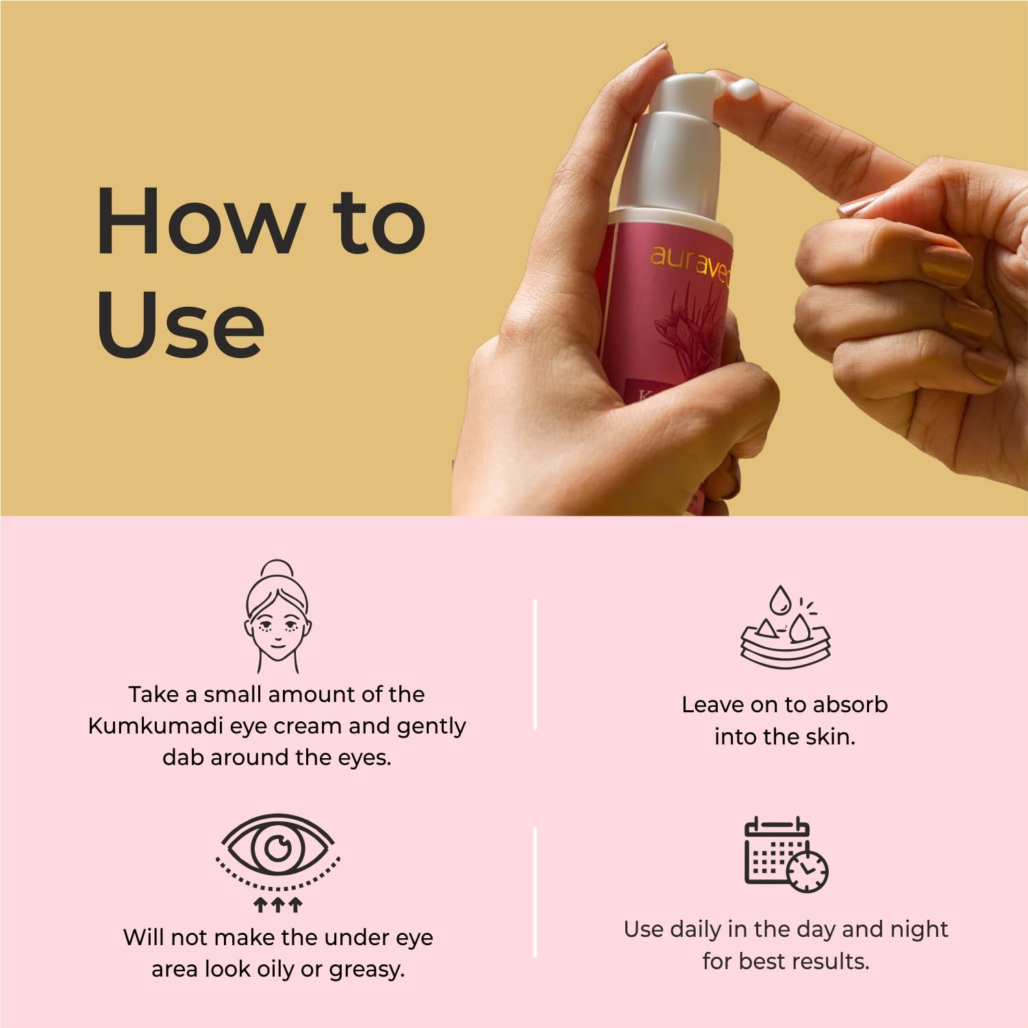 AURAVEDIC Kumkumadi Tailam Under Eye Cream for Dark Circles - 50g Ayurvedic Eye Treatment for Men & Women | Reduce Puffiness & Brighten Skin | Perfect for Night Routine & Travel Skincare