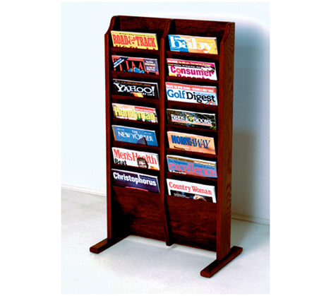 Free Standing 14 Pocket Magazine Rack - Wooden Organizer for Books, Newspapers & Catalogs - Perfect for Living Room, Office & Waiting Areas