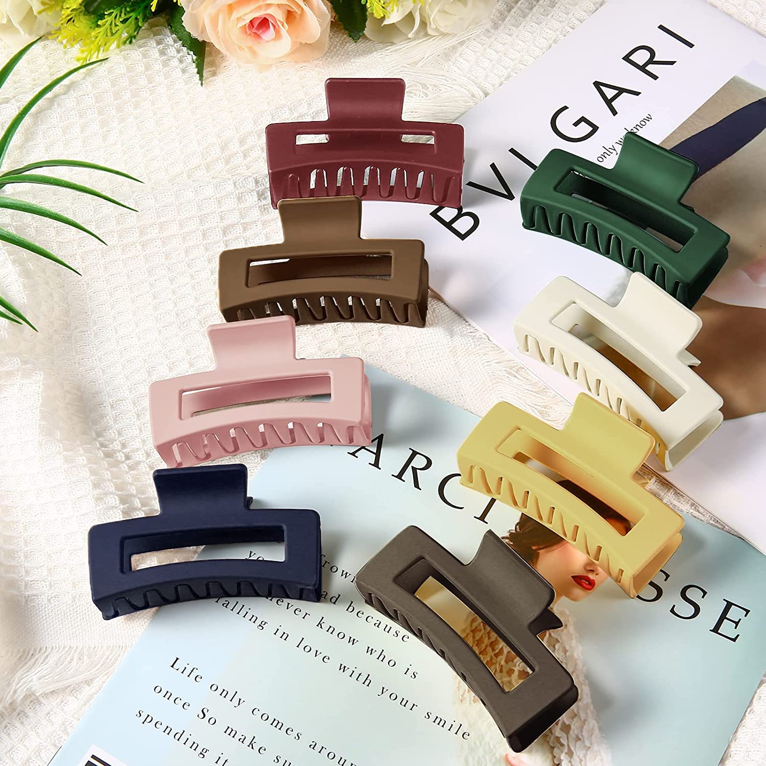 8pcs Non-Slip Hair Claw Clips Set - 3.5 Inch Acrylic Banana & Rectangle Clips for Women, Matte Finish Hair Clamps & Styling Accessories - Perfect for Ponytails, Buns & Everyday Hairstyles