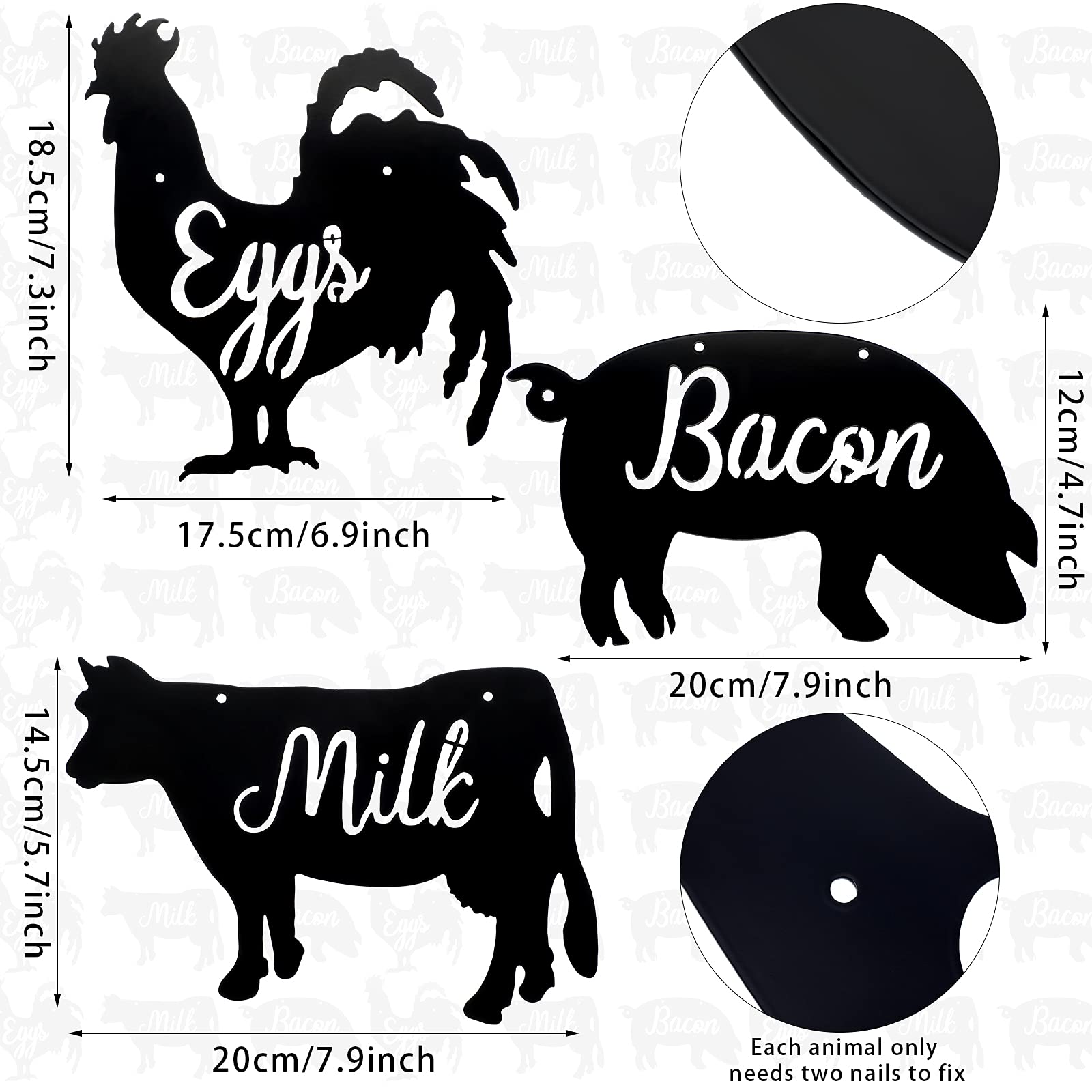 Benver 3-Piece Metal Farmhouse Wall Decor Set - Rustic Rooster, Cow & Pig Kitchen Art Plaques - Hollow Letter Wall Ornaments for Farmhouse, Country Kitchen & Bathroom Decor | Perfect for Farmhouse Style Homes, Rustic Kitchens & Country-Themed Bathrooms