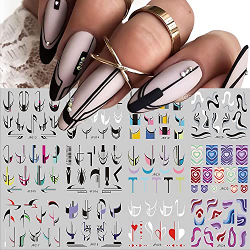 XEAOHESY 72 Sheets Colorful Geometric Nail Art Stickers - Water Transfer French Tip Nail Decals, Abstract Stripes & Rainbow Wave Designs for DIY Manicure - Perfect for Parties, Salons, and Home Nail Art
