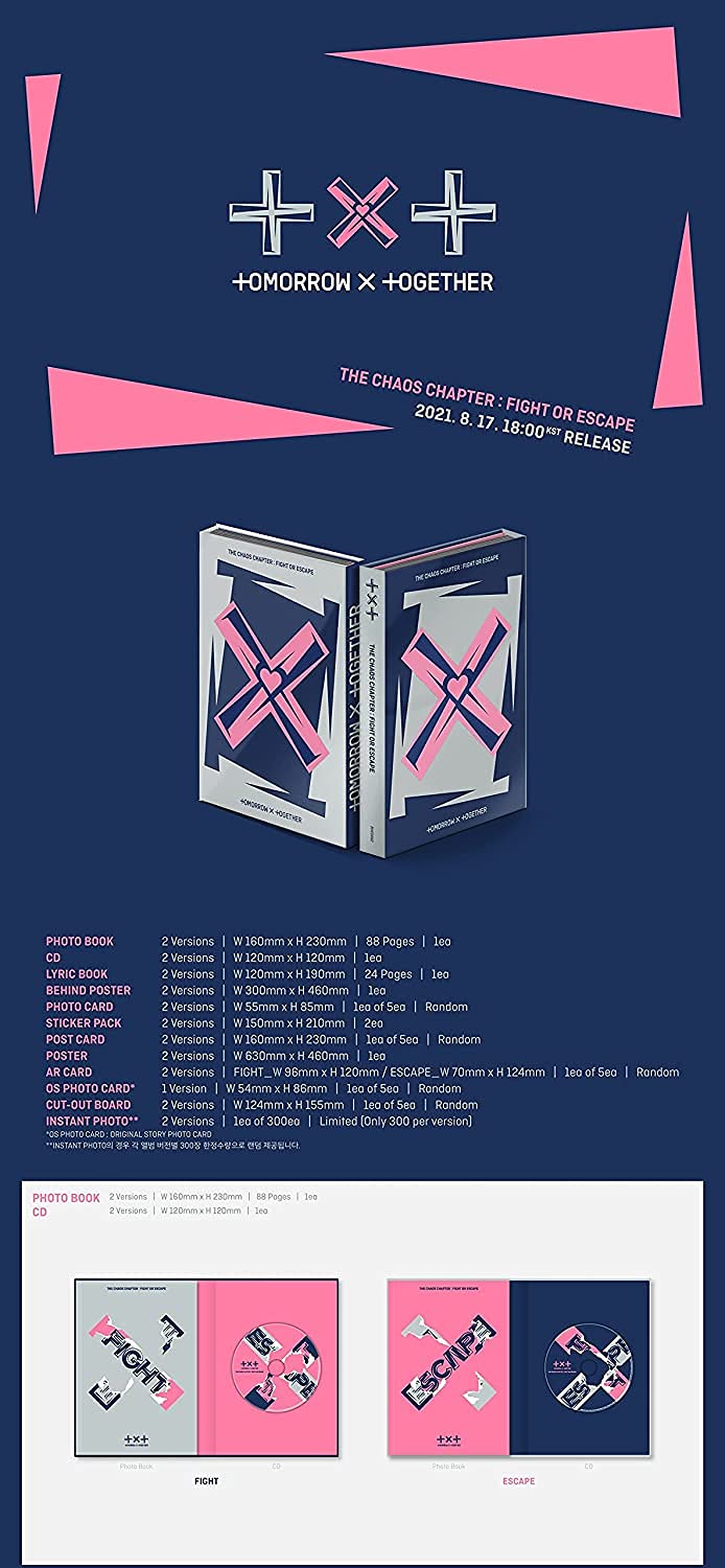 TXT - The Chaos Chapter [Escape ver.] (2nd Album) K-Pop Album with Exclusive Korean Culture Decorative Stickers & Photocards - Perfect for K-Pop Fans, Room Decor, and Scrapbooking