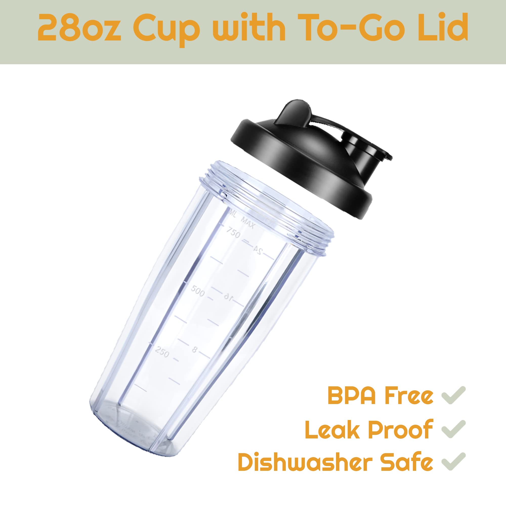 iCucina 28 Oz Blender Cup Replacement with To-Go Lids - BPA Free Protein Shake & Smoothie Cups (Pack of 2) - Perfect for Gym, Workout & Meal Prep On The Go