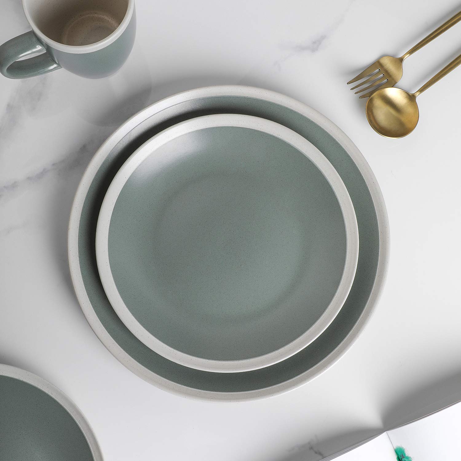 Stone Lain Serenity Stoneware Dish Set - 4-Piece Dinner Plates in Green & Cream | Elegant Tableware for Everyday Dining & Entertaining