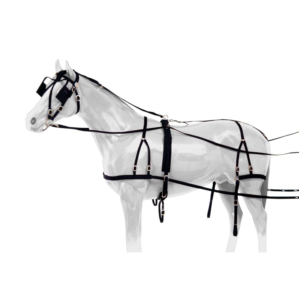 Tough 1 Basic Nylon Driving Harness for Horses - Durable & Adjustable Equestrian Training Equipment for Trail Riding, Carriage Driving & Horse Training