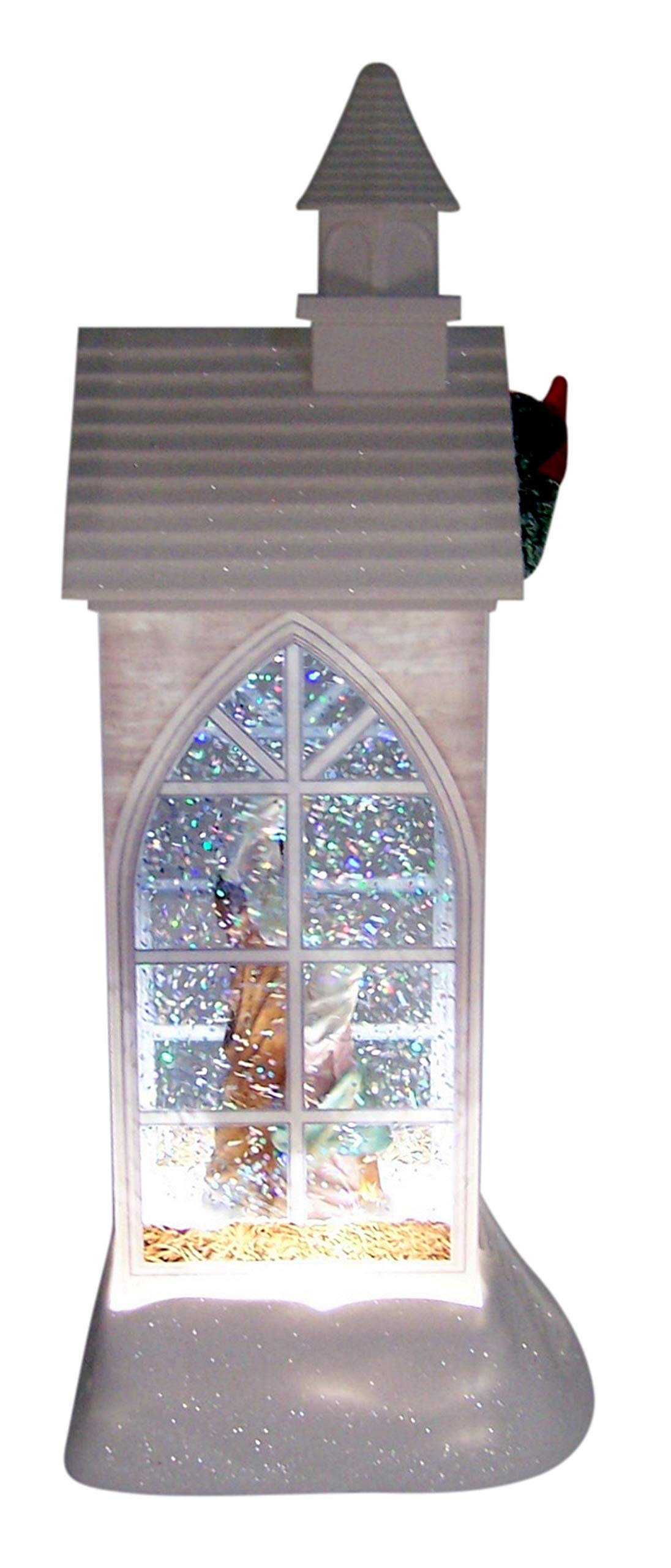 Gerson 12-Inch Lighted Spinning Water Globe Church with Timer - Perfect for Christmas Decorations, Home Décor & Gift Giving