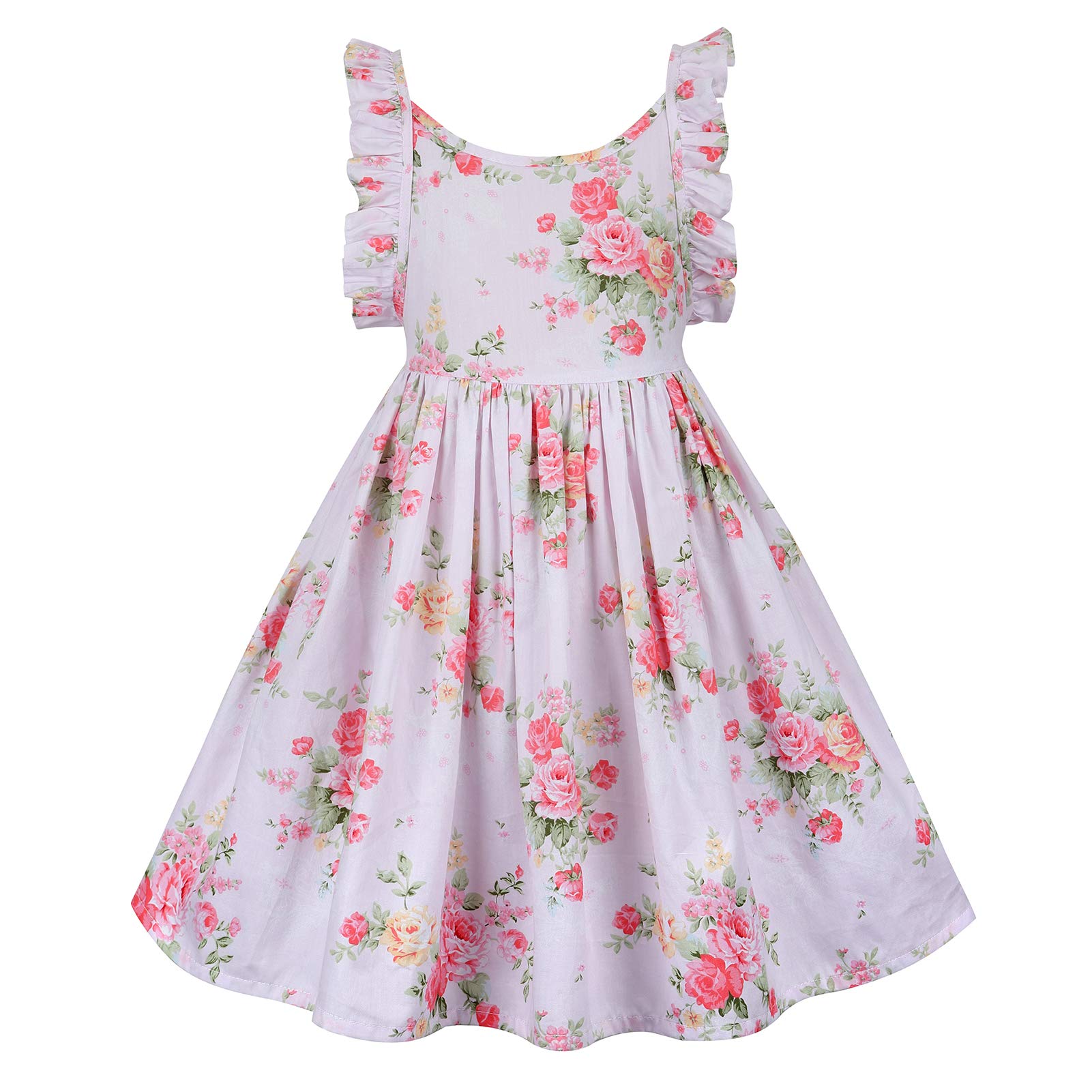 Girls' 2T-14 Floral Cotton Sundress - Casual Summer & Fall Dresses for Kids - Perfect for Playdates, Beach Outings, and Family Photos