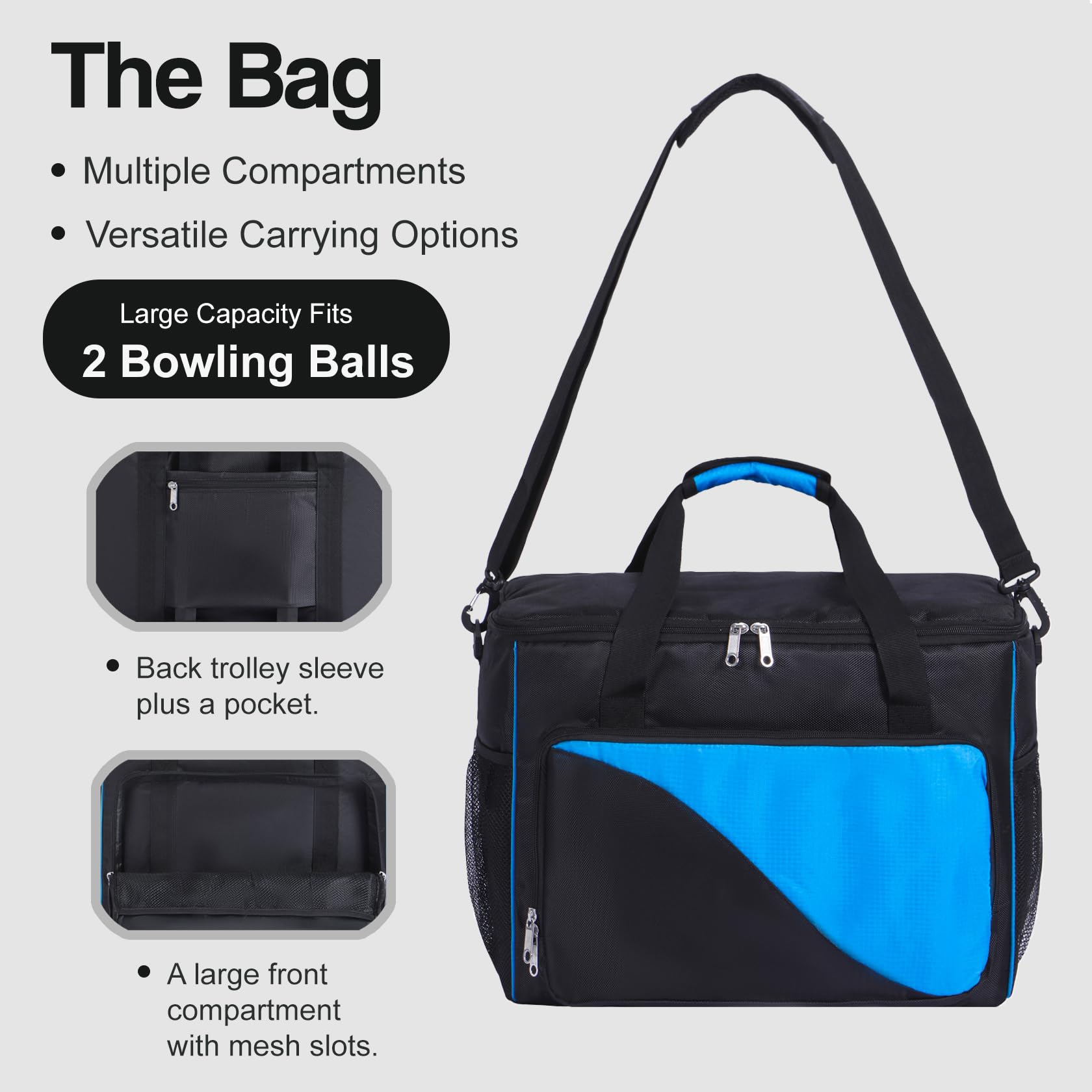 **2 Ball Bowling Bag with Wheels & Shoe Pocket - Durable Roller Bag with Foam Ball Holder & Detachable Design - Perfect Gift for Men & Bowling Enthusiasts - Ideal for League Play, Tournaments & Practice Sessions**