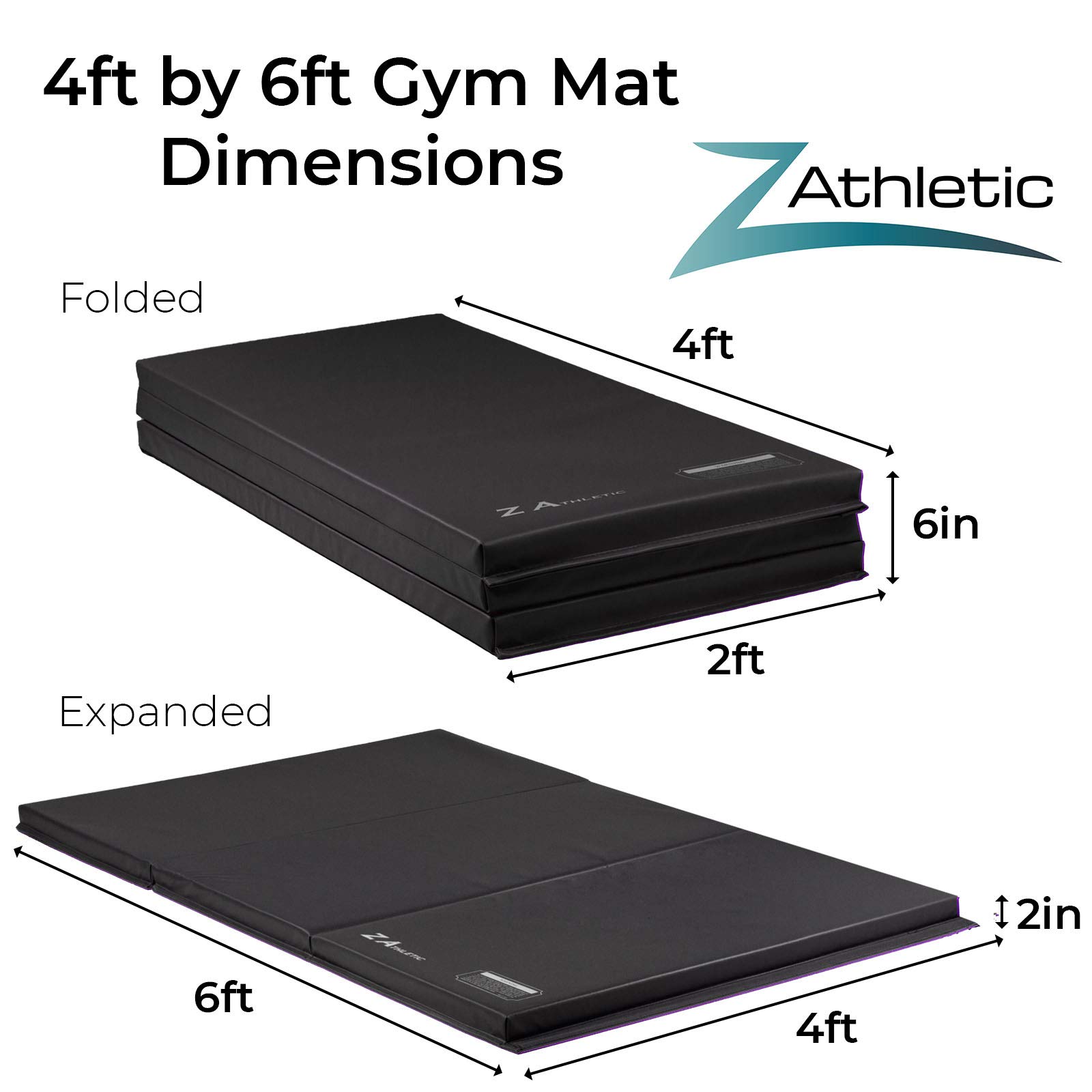 Z Athletic Folding Exercise Mat 4x6 Feet - 2 Inch Thick Gymnastics & Tumbling Mat for Home Gym, Yoga, Martial Arts - Non-Slip Portable Floor Mat for Kids & Adults