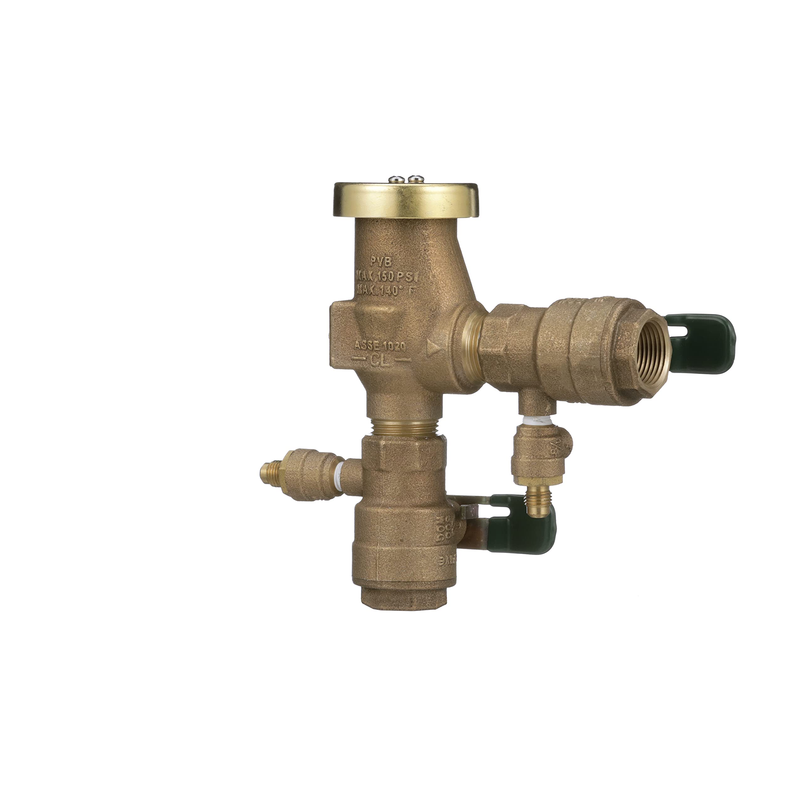 Watts 0388014 Freeze Resistant Pressure Vacuum Breaker - 3/4 Inch Bronze Quarter Turn Shutoff Valve with Tee Handle | Ideal for Plumbing, Irrigation & Water Supply Systems