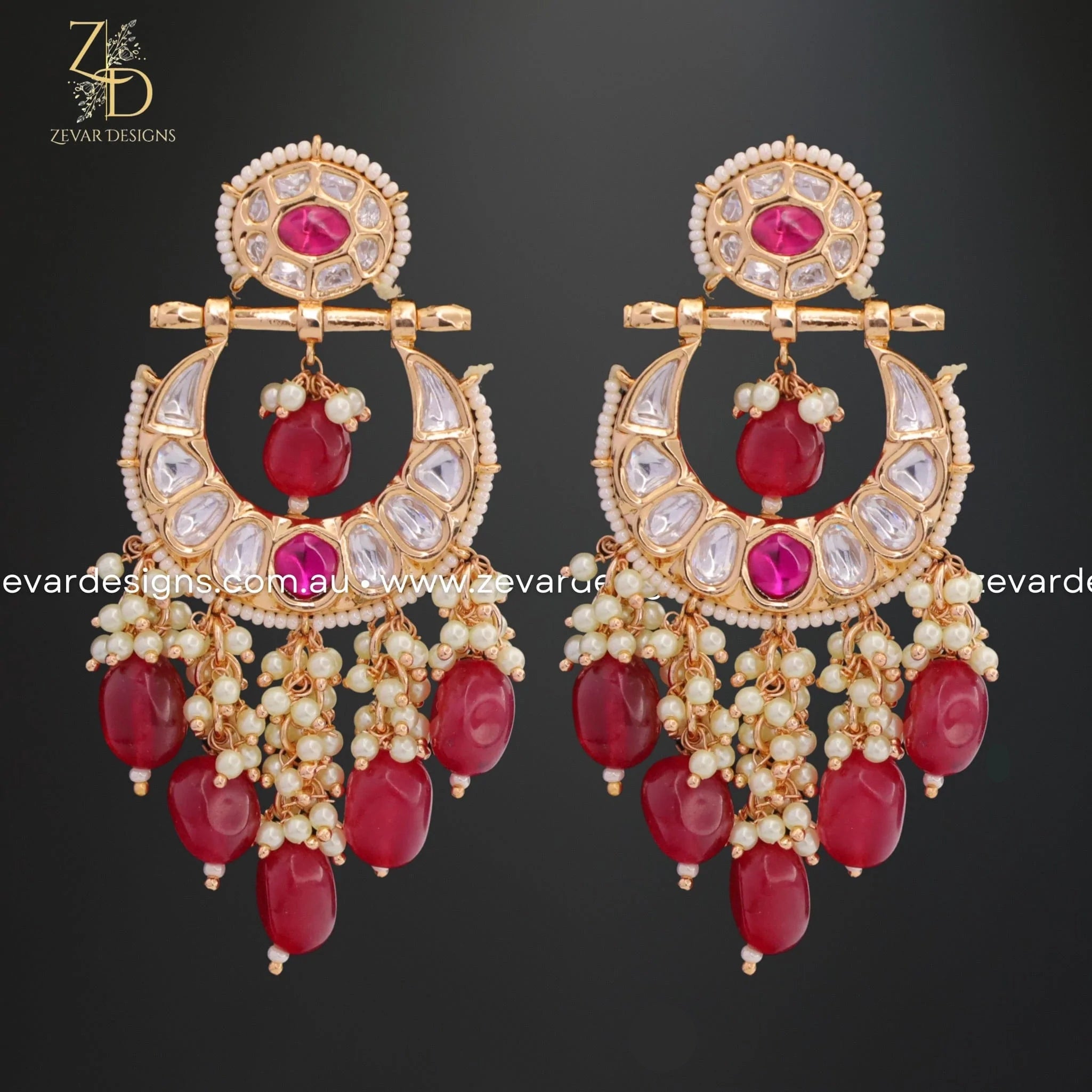 Exquisite Kundan Chandbali Earrings in Vibrant Red | Traditional Indian Jewelry for Weddings & Festive Occasions