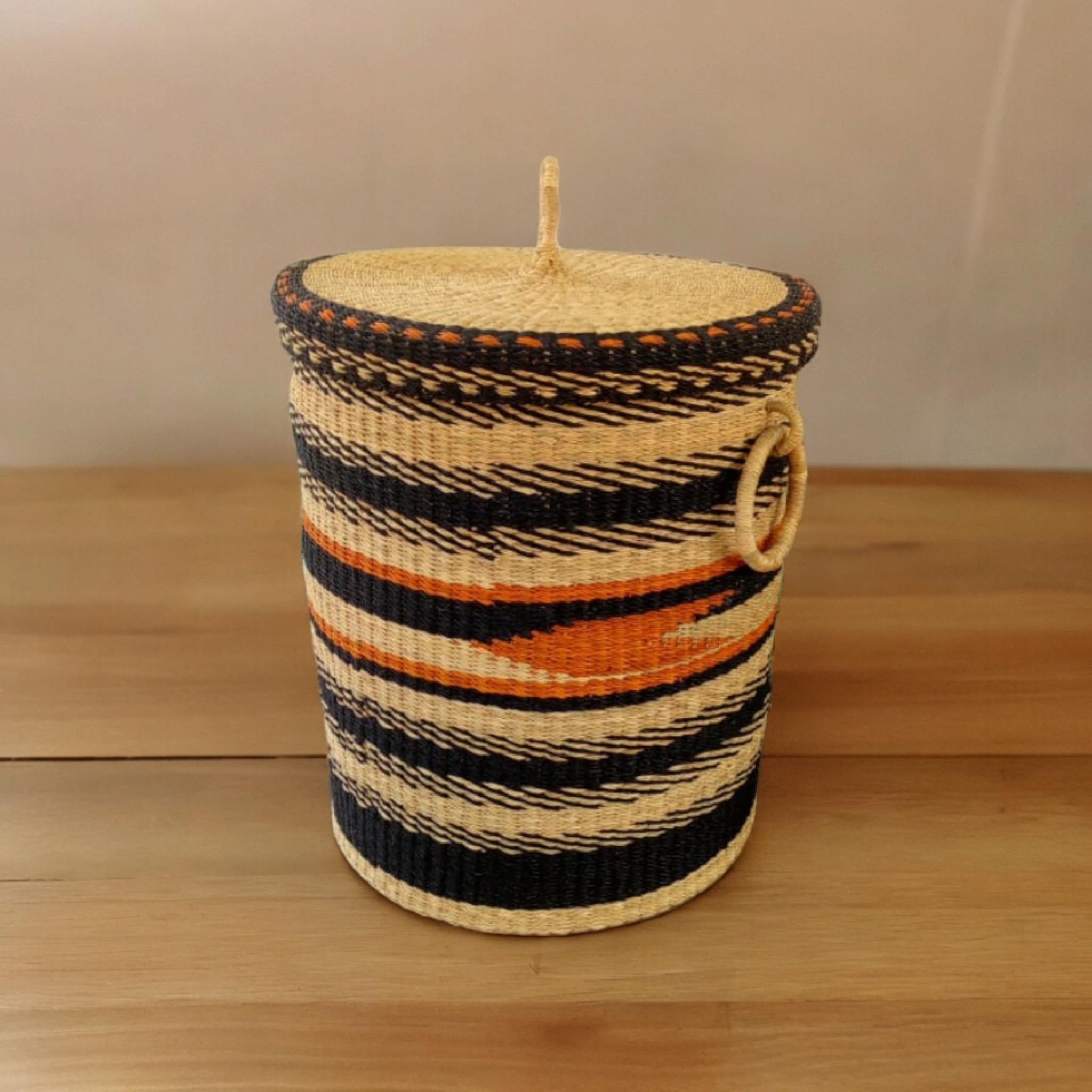 Large African Woven Laundry Basket with Lid - Rattan Storage Hamper for Clothes, Towels, Sheets & Blankets | Ghana Handwoven Basket for Bedroom, Bathroom & Home Organization
