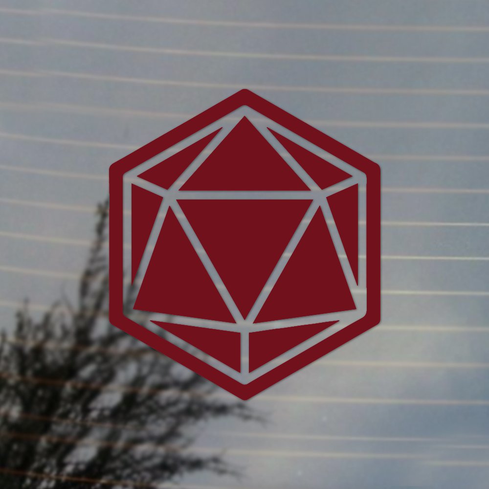 20 Sided Dice Vinyl Decal for Cosplay, D&D Gaming & Fan Gear - Merlot Burgundy Color - Perfect for Laptops, Water Bottles & Gaming Accessories