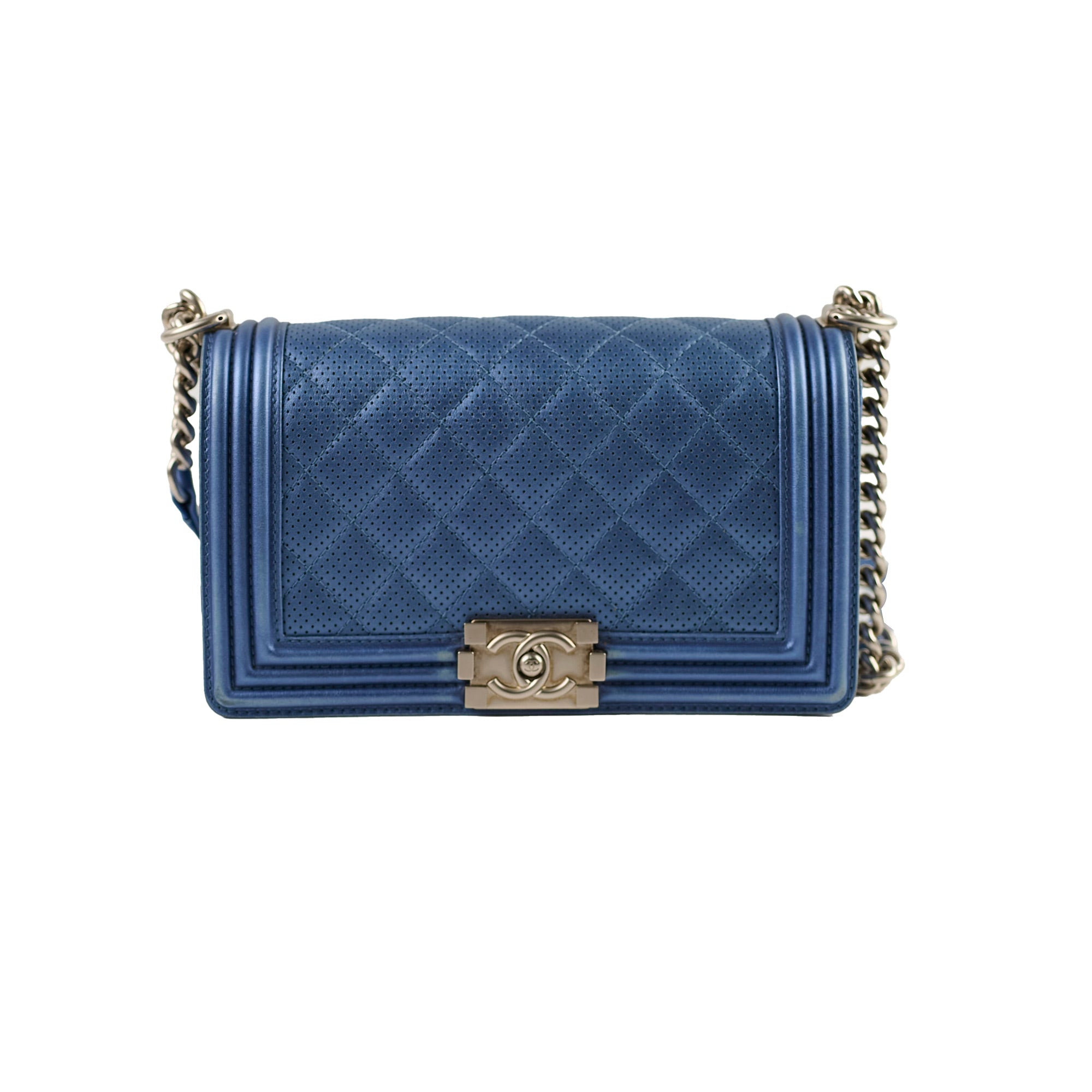 Chanel Old Medium Boy Bag in Metallic Blue - Luxury Crossbody Handbag for Women, Perfect for Evening Events & Date Nights