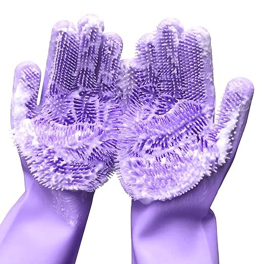 KRUSH Premium Silicone Dish Washing Gloves - Kitchen Cleaning Gloves for Dishwashing, Pet Grooming, Car & Bathroom Cleaning - Durable, Waterproof & Comfortable (1 Pair, Multiple Colors) - Perfect for Household Chores & Pet Care