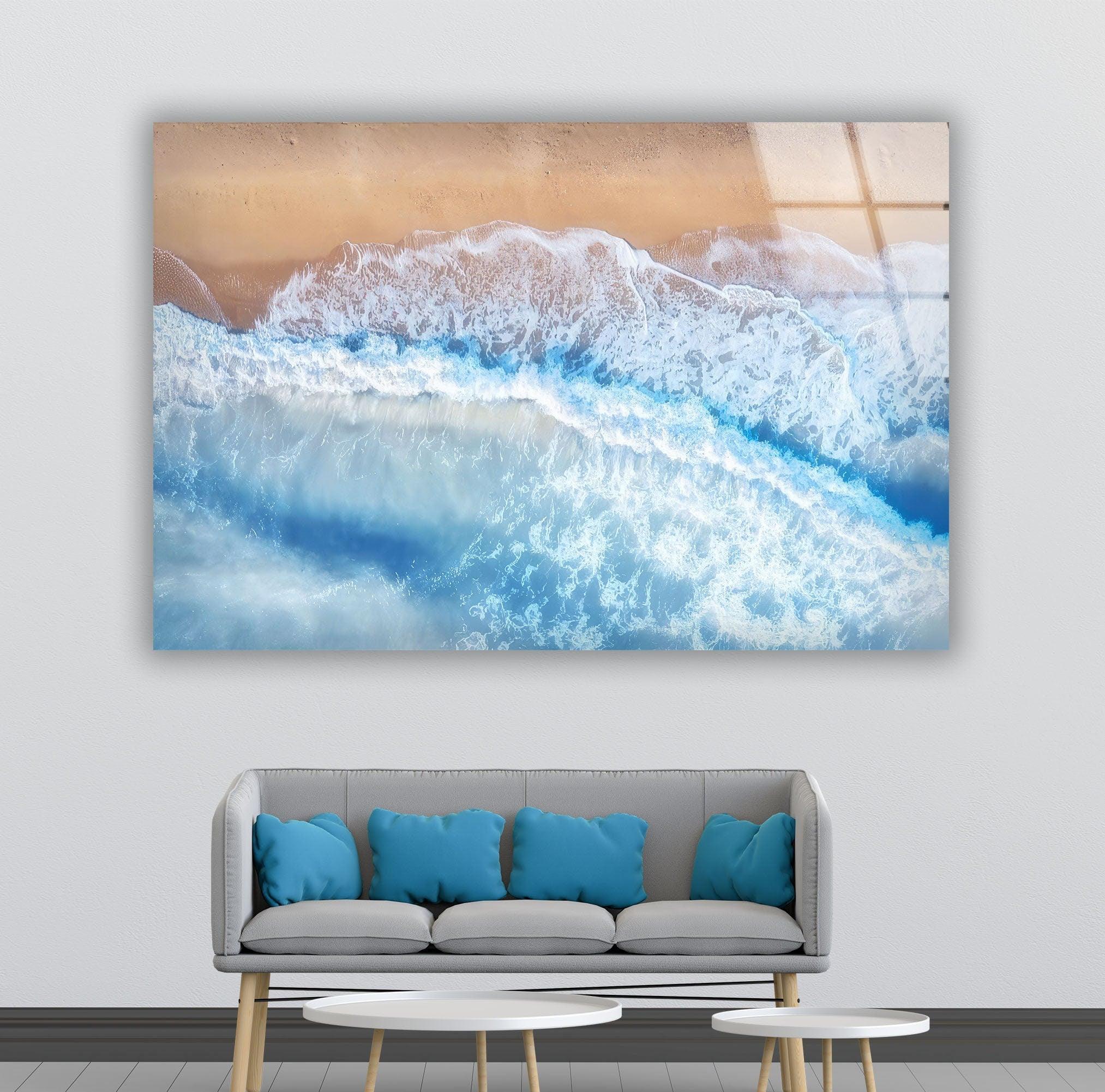 Stunning Aerial View Beach Glass Wall Art - Coastal Home Decor for Living Room, Bedroom & Office - Perfect Gift for Beach Lovers