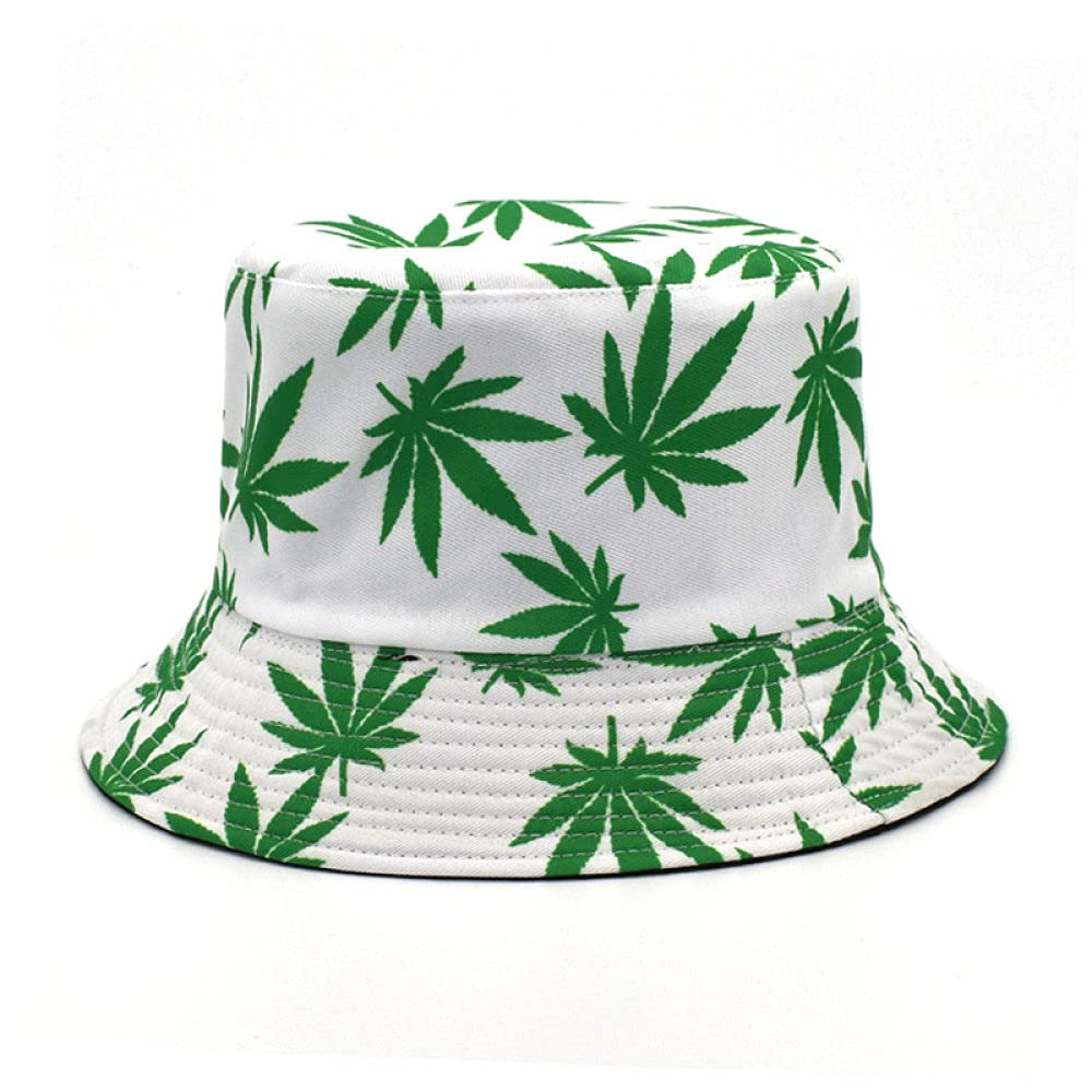 YUHOOE Women's Cotton Bucket Hat - Fashionable Foldable Fisherman Cap with Marijuana Leaf Design | Perfect for Beach, Outdoor, and Festival Wear