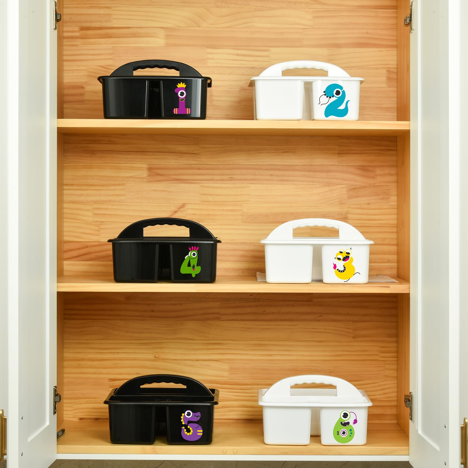 ALINK Plastic Classroom Caddy Organizer with Handle - 6-Pack 3-Compartment Teacher Supply Storage for Desk, Table & Office Organization - Perfect for Classroom Supplies, Kids' Craft Art & School Stationery - Black