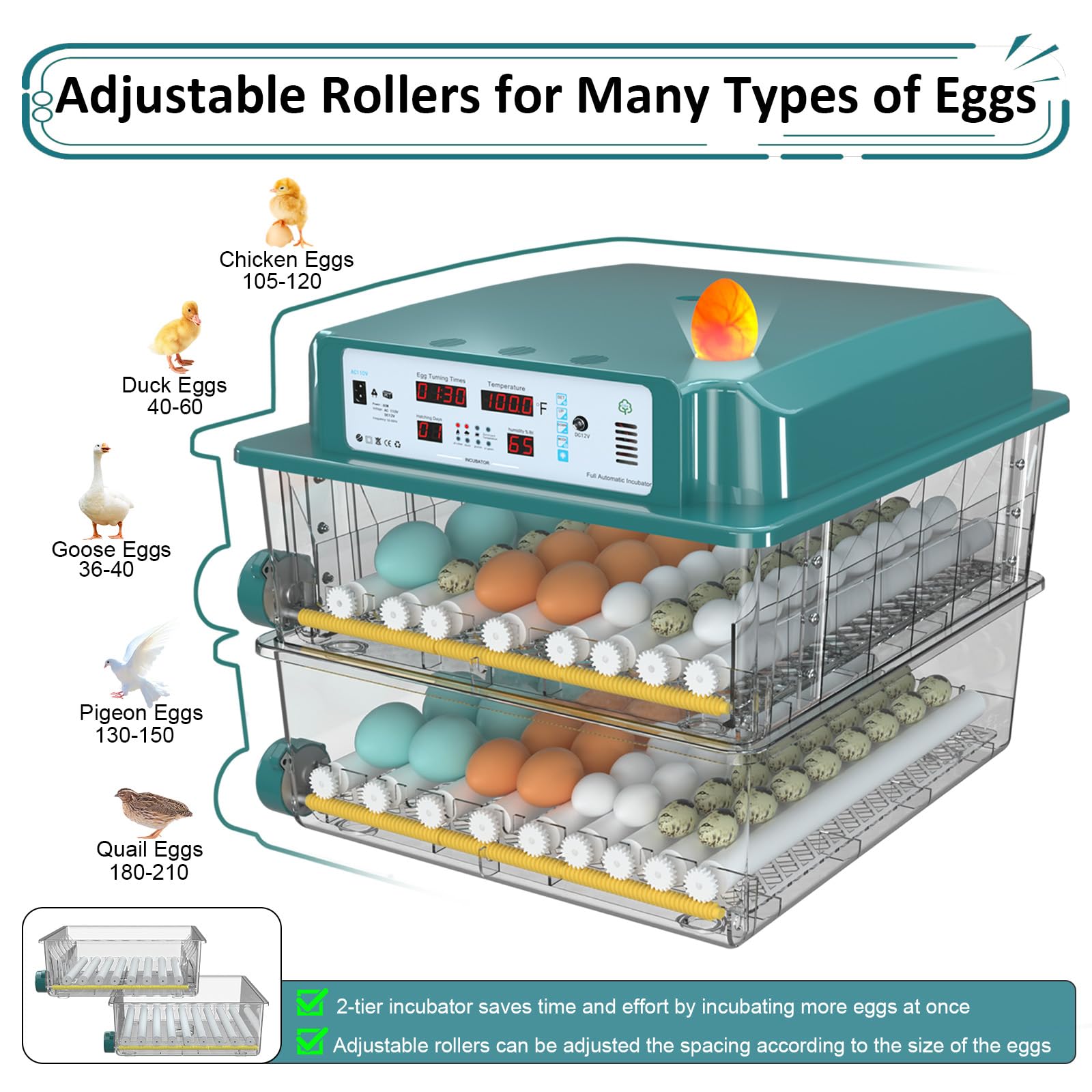 120 Egg Incubator with Automatic Turning, Humidity & Temperature Control - 5 Modes for Poultry, Chicken, Duck Eggs - Perfect for Home, Farm, and Hatching Projects