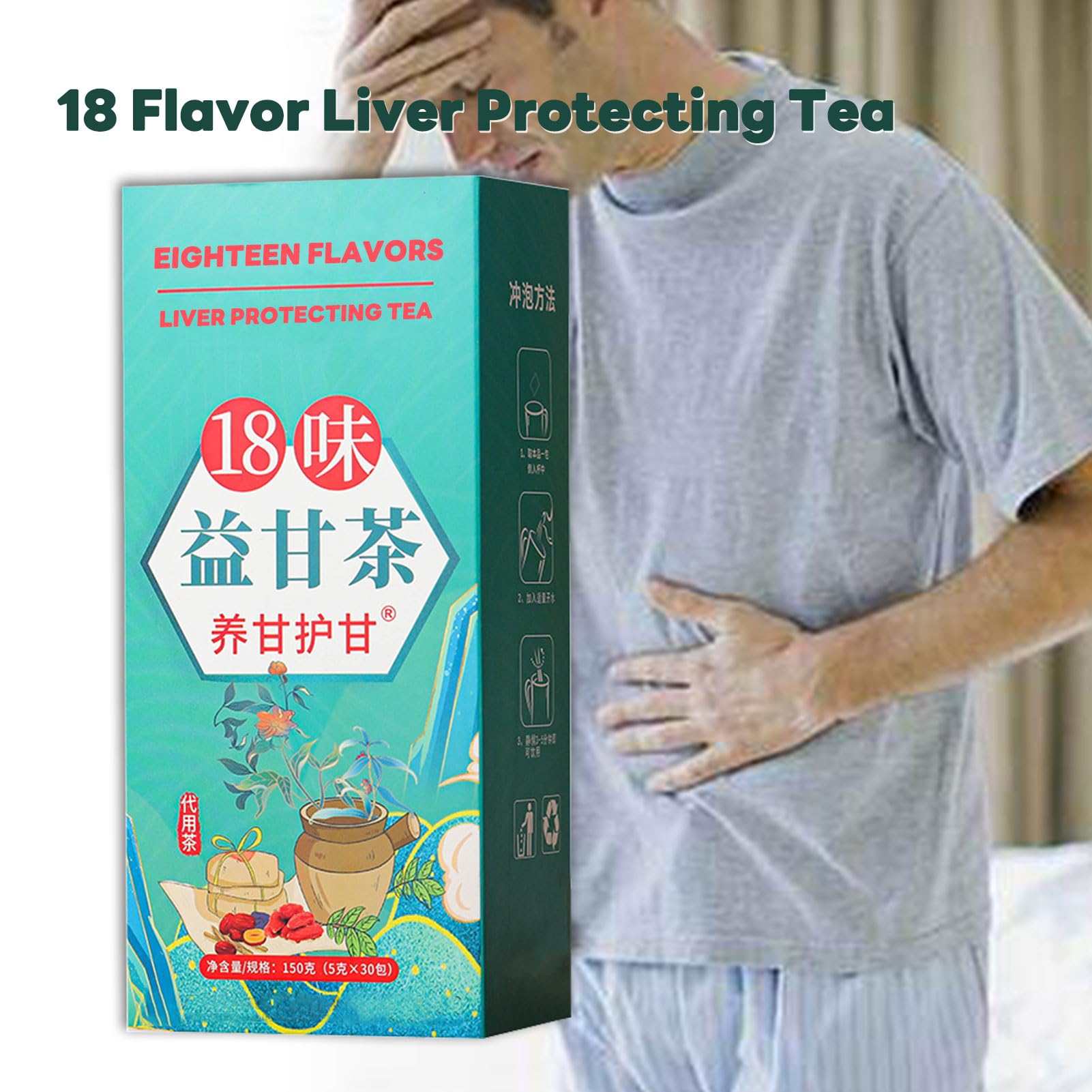 18 Flavors Liver Care Tea - Herbal Liver Nourishing Tea with 18 Natural Herbs, Traditional Chinese Detox Tea for Liver Health (1 Box/30 Tea Bags) - Daily Wellness Drink for Detox & Digestion Support