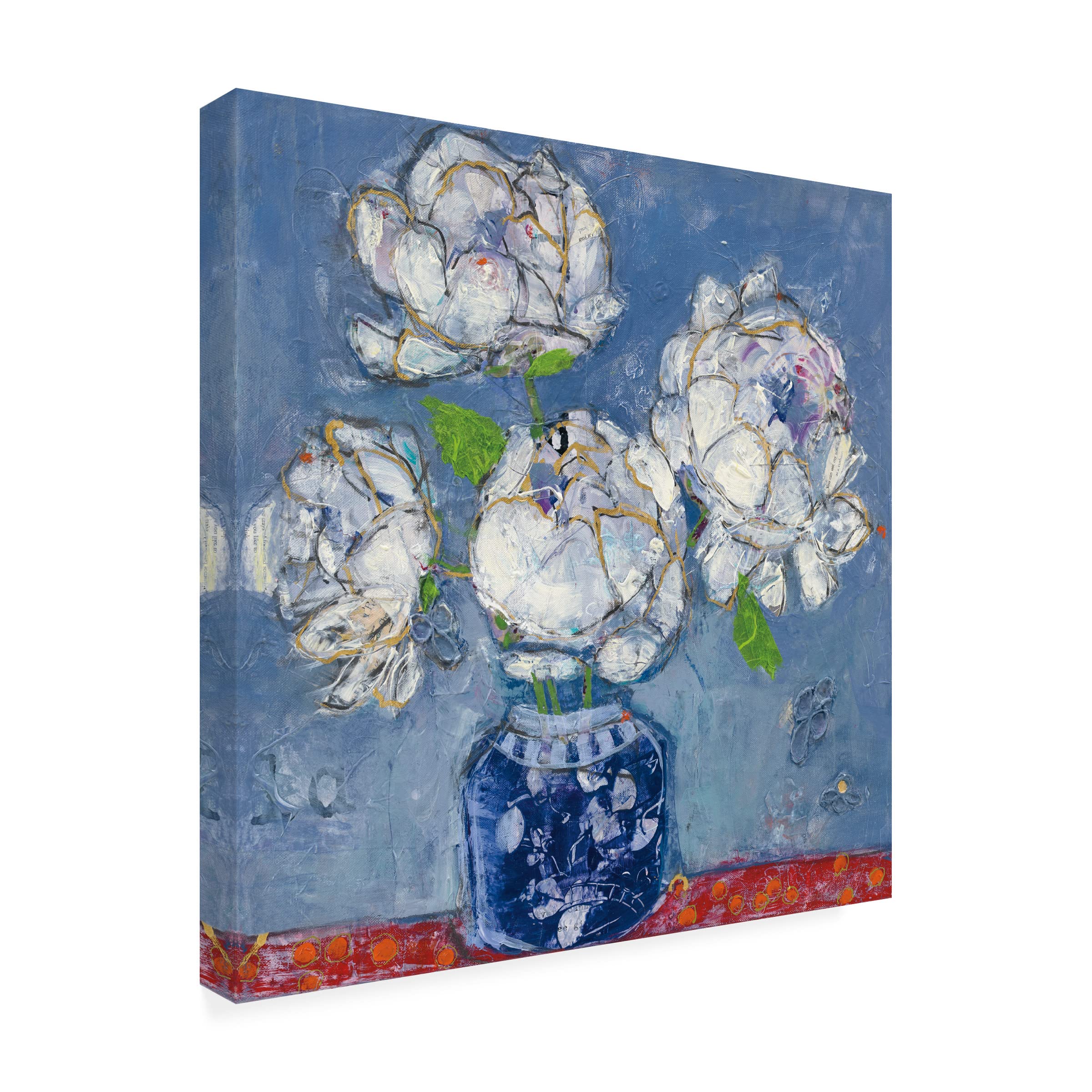 Trademark Fine Art 'Vase of Peonies' Canvas Wall Art Print by Kellie Day - Floral Home Decor for Living Room, Bedroom & Office