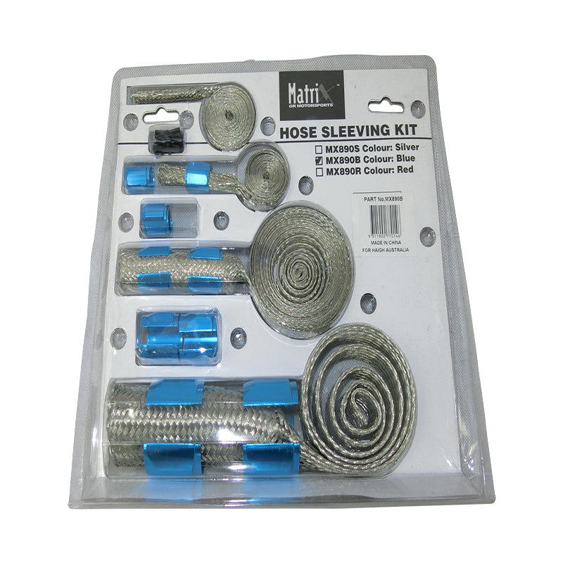 Anodized Blue Braided Hose Kit with Sleeves - MX890B - Perfect for Automotive, Motorcycle & Plumbing Applications