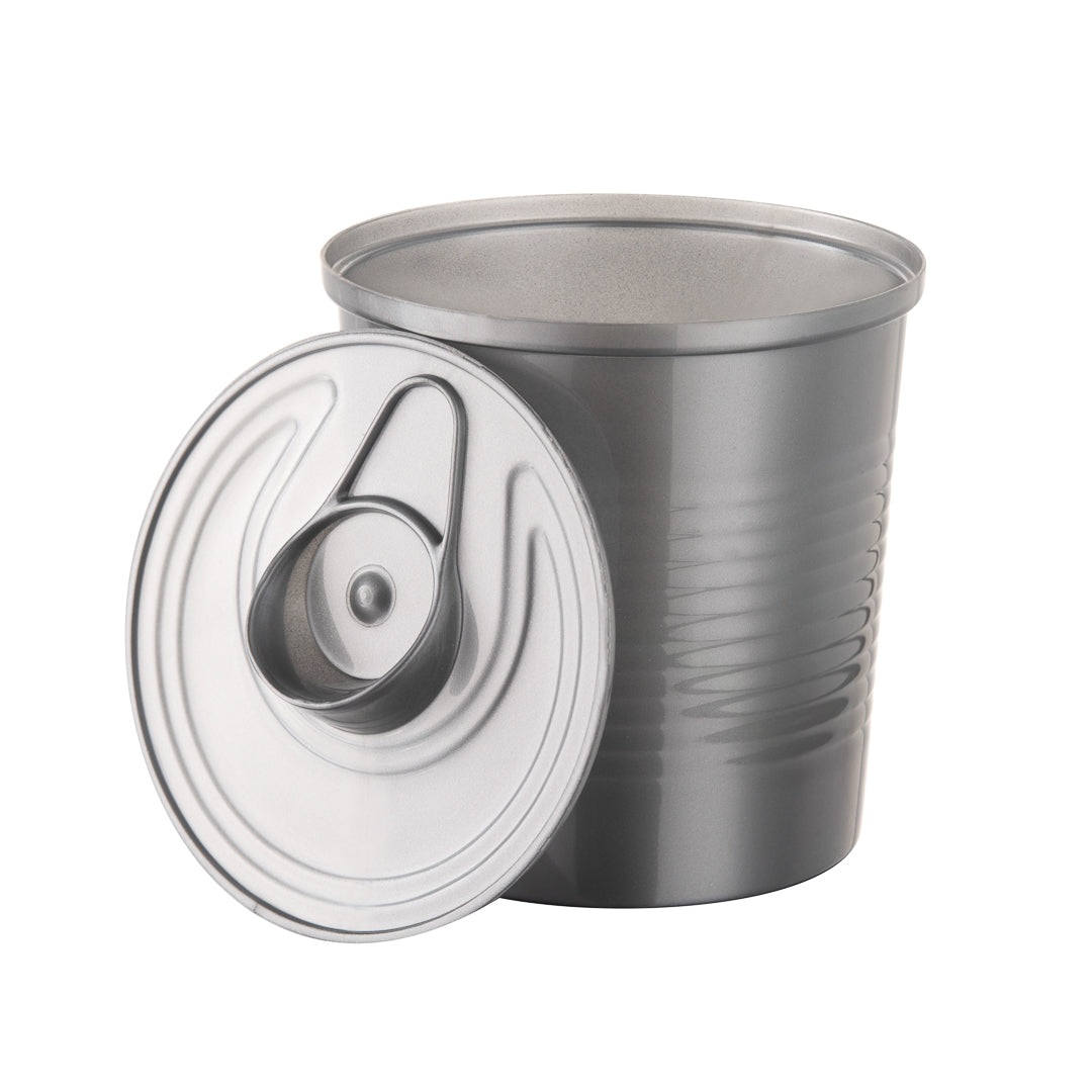4 oz Round Silver Plastic Tin Can with Lid (2.5
