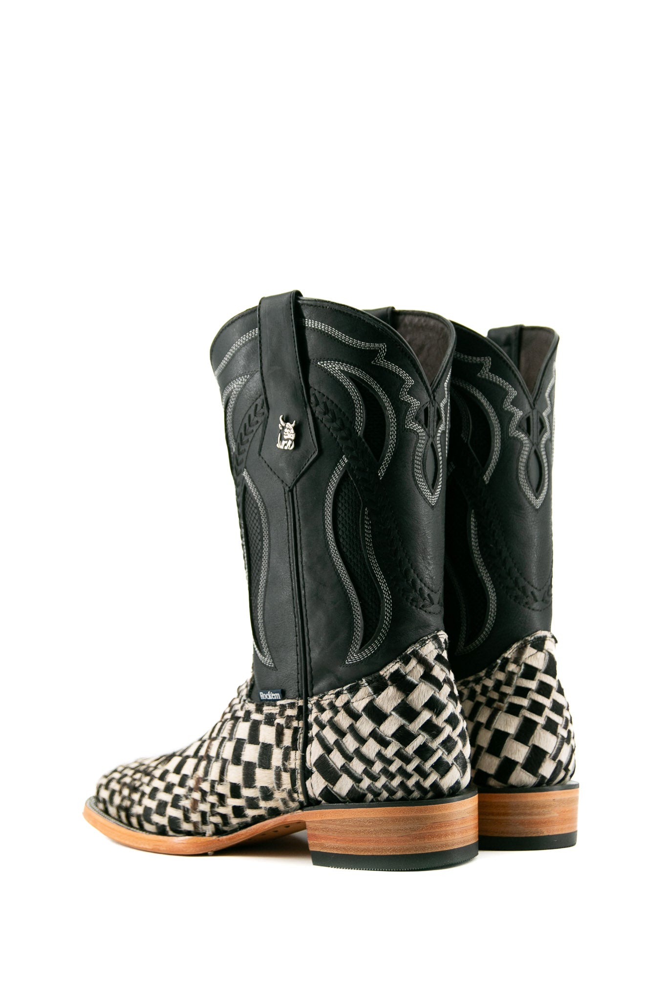 Rock'em Woven Cowhide Square Toe Cowboy Boots for Men - Western Style Leather Boots with Comfortable Fit - Perfect for Rodeo, Country Music Festivals & Casual Wear